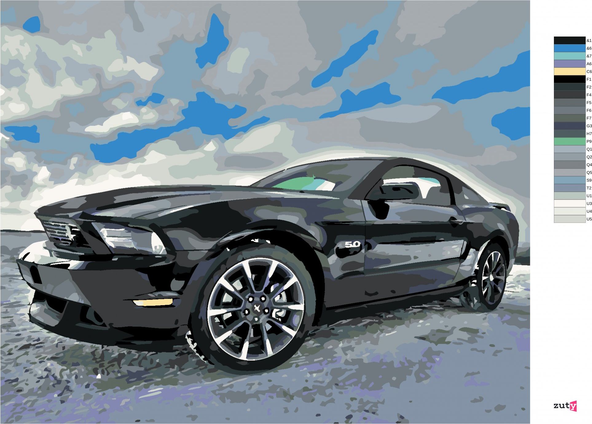 zuty Malování podle čísel - SPORTOVNÍ ČERNÉ AUTO - Rozměr: 40x50 cm, Rámování: Varianta: vypnuté plátno na rám - obrázek 6