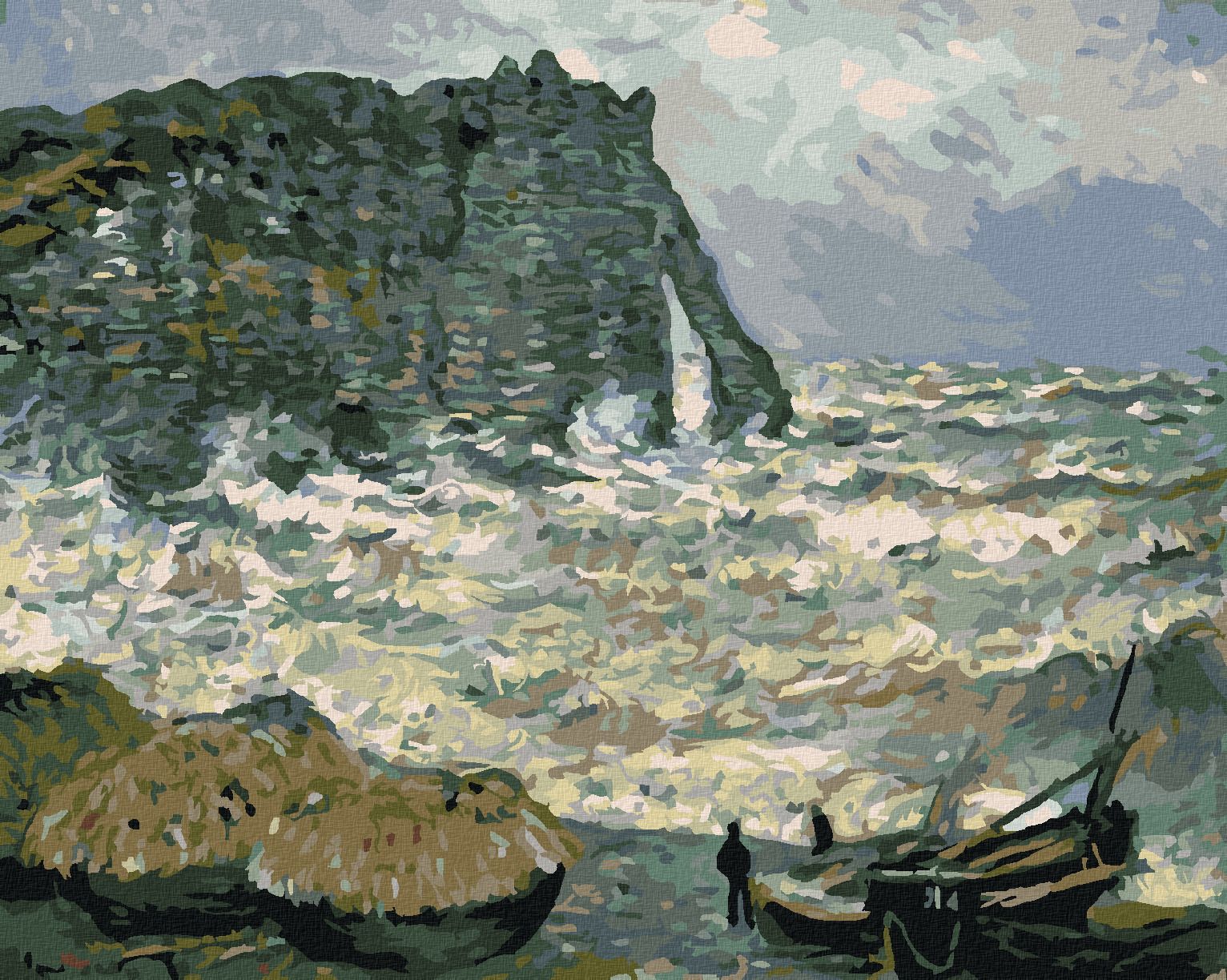zuty Malování podle čísel - PŘÍBOJ V ÉTRETAT (CLAUDE MONET) - Rozměr: 40x50 cm, Rámování: Varianta: vypnuté plátno na rám - obrázek 1