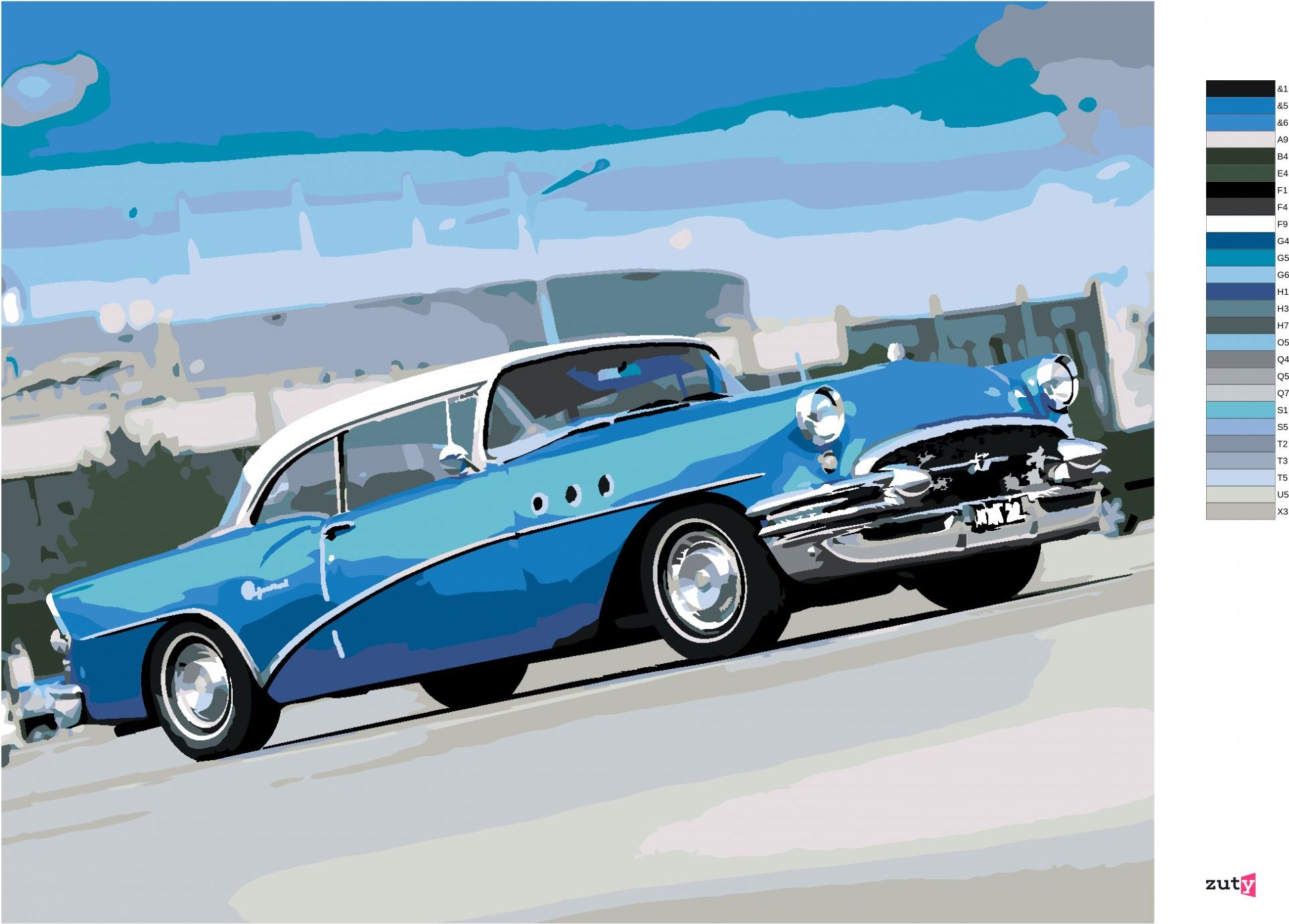 zuty Malování podle čísel - STARŠÍ MODRÉ AUTO - Rozměr: 40x50 cm, Rámování: Varianta: vypnuté plátno na rám - obrázek 4