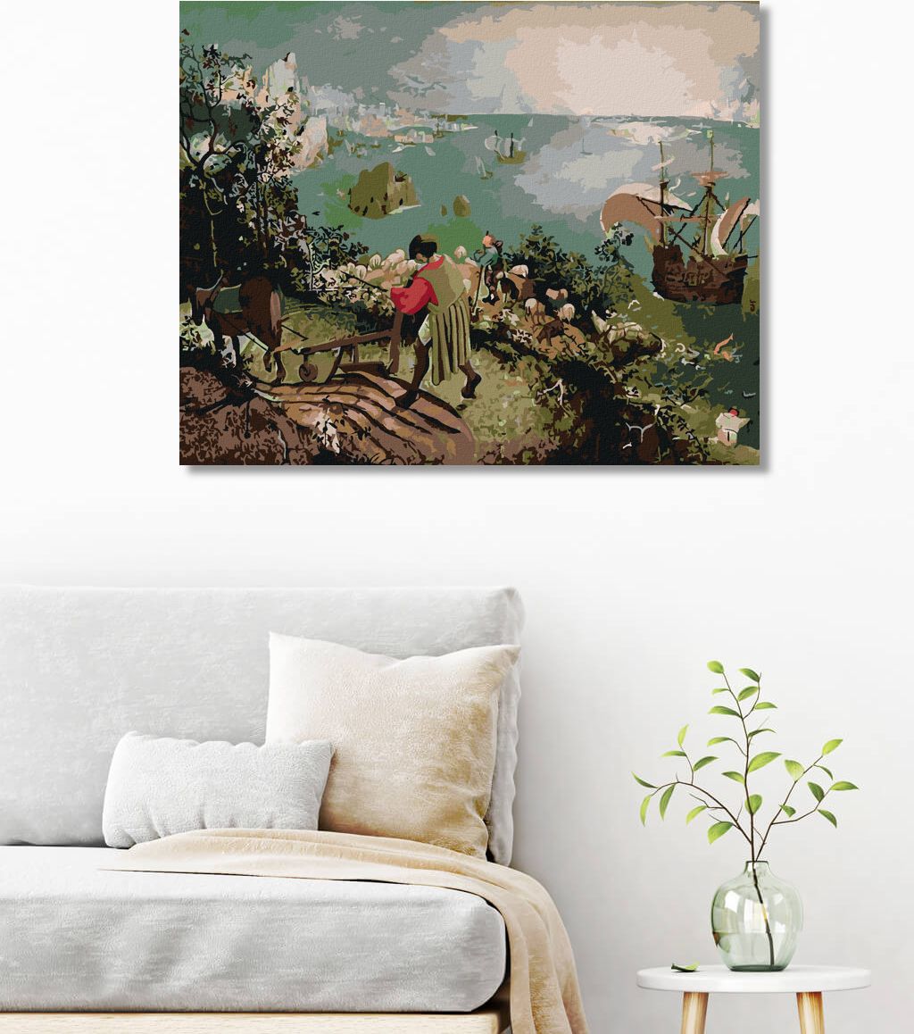 zuty Malování podle čísel - PÁD IKARŮV (PIETER BRUEGEL) - Rozměr: 40x50 cm, Rámování: Varianta: bez rámu a bez vypnutí plátna - obrázek 5