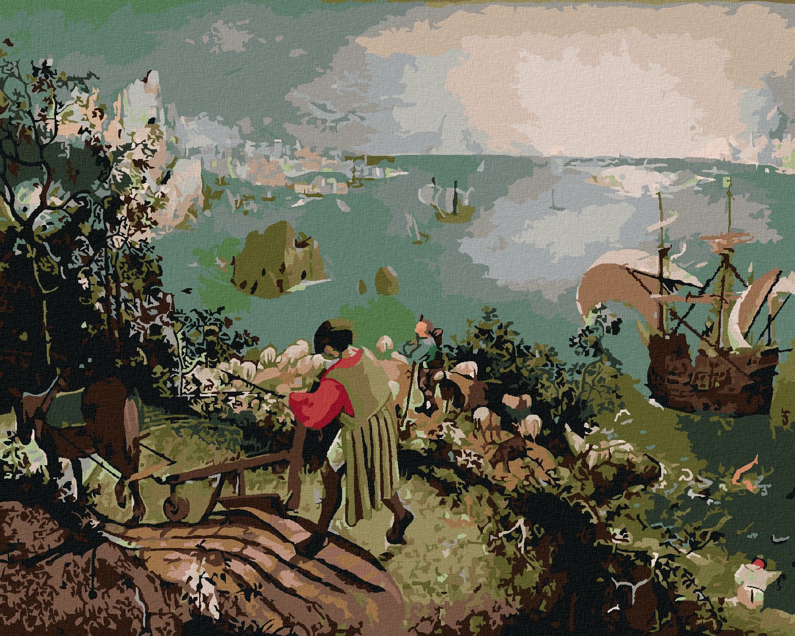zuty Malování podle čísel - PÁD IKARŮV (PIETER BRUEGEL) - Rozměr: 40x50 cm, Rámování: Varianta: vypnuté plátno na rám - obrázek 1