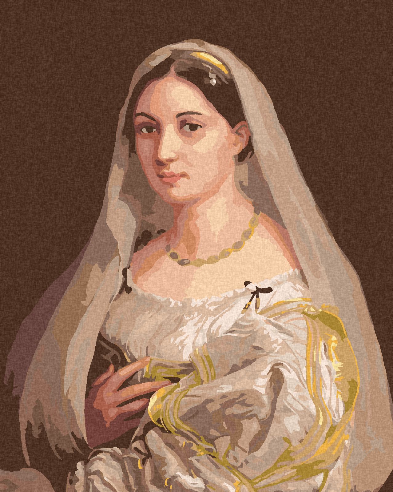 zuty Malování podle čísel - DÁMA SE ZÁVOJEM (RAFFAELLO SANTI) - Rozměr: 40x50 cm, Rámování: Varianta: bez rámu a bez vypnutí plátna - obrázek 1