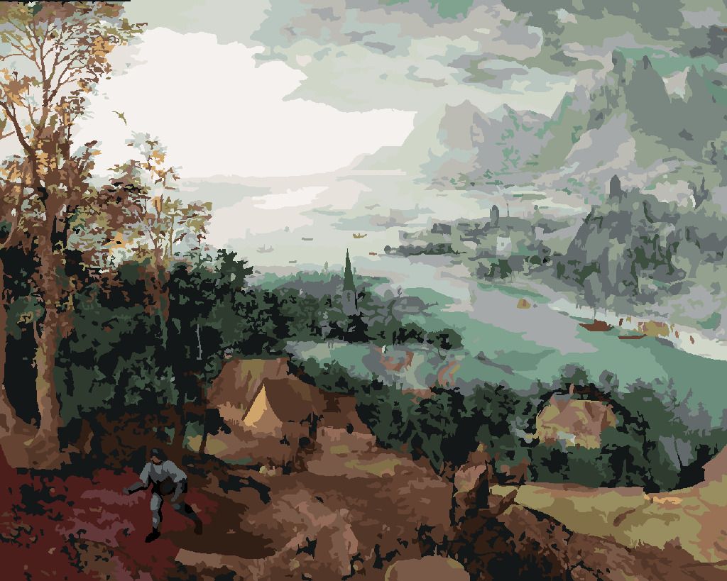 zuty Malování podle čísel - KRAJINA S ROZSÉVAČEM (PIETER BRUEGEL) - Rozměr: 40x50 cm, Rámování: Varianta: bez rámu a bez vypnutí plátna - obrázek 3