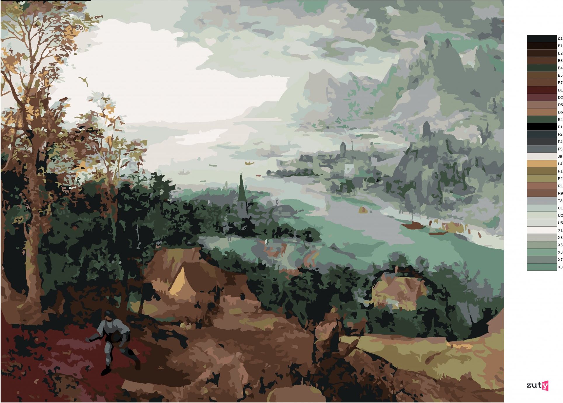 zuty Malování podle čísel - KRAJINA S ROZSÉVAČEM (PIETER BRUEGEL) - Rozměr: 40x50 cm, Rámování: Varianta: bez rámu a bez vypnutí plátna - obrázek 5