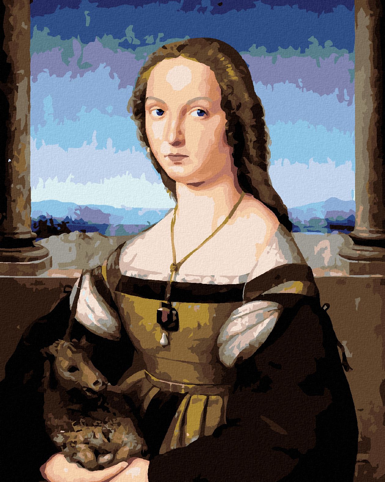 zuty Malování podle čísel - DÁMA S JEDNOROŽCEM (RAFFAELLO SANTI) - Rozměr: 40x50 cm, Rámování: Varianta: bez rámu a bez vypnutí plátna - obrázek 1