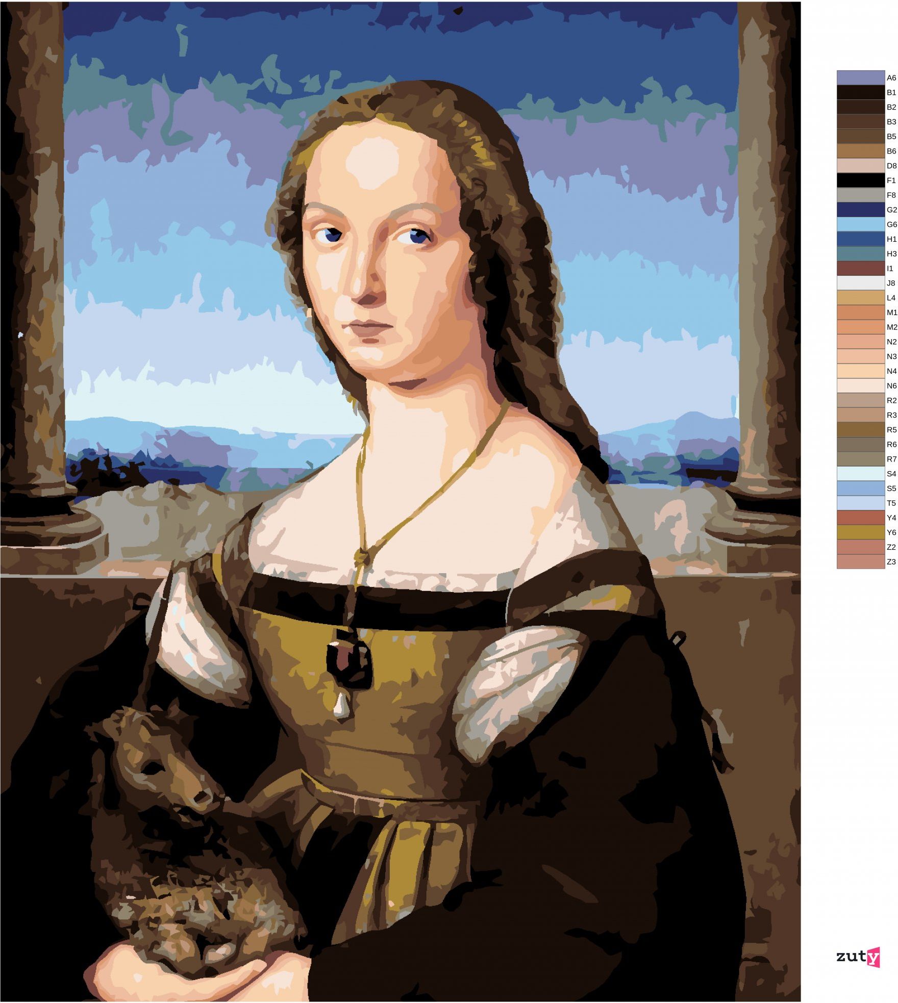 zuty Malování podle čísel - DÁMA S JEDNOROŽCEM (RAFFAELLO SANTI) - Rozměr: 40x50 cm, Rámování: Varianta: bez rámu a bez vypnutí plátna - obrázek 8