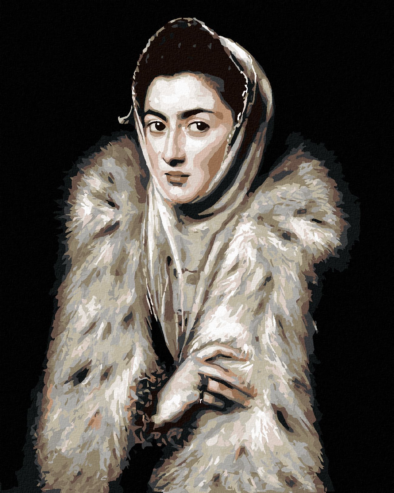 zuty Malování podle čísel - DÁMA S KOŽEŠINOVÝM LÍMCEM (EL GRECO) - Rozměr: 40x50 cm, Rámování: Varianta: vypnuté plátno na rám - obrázek 1