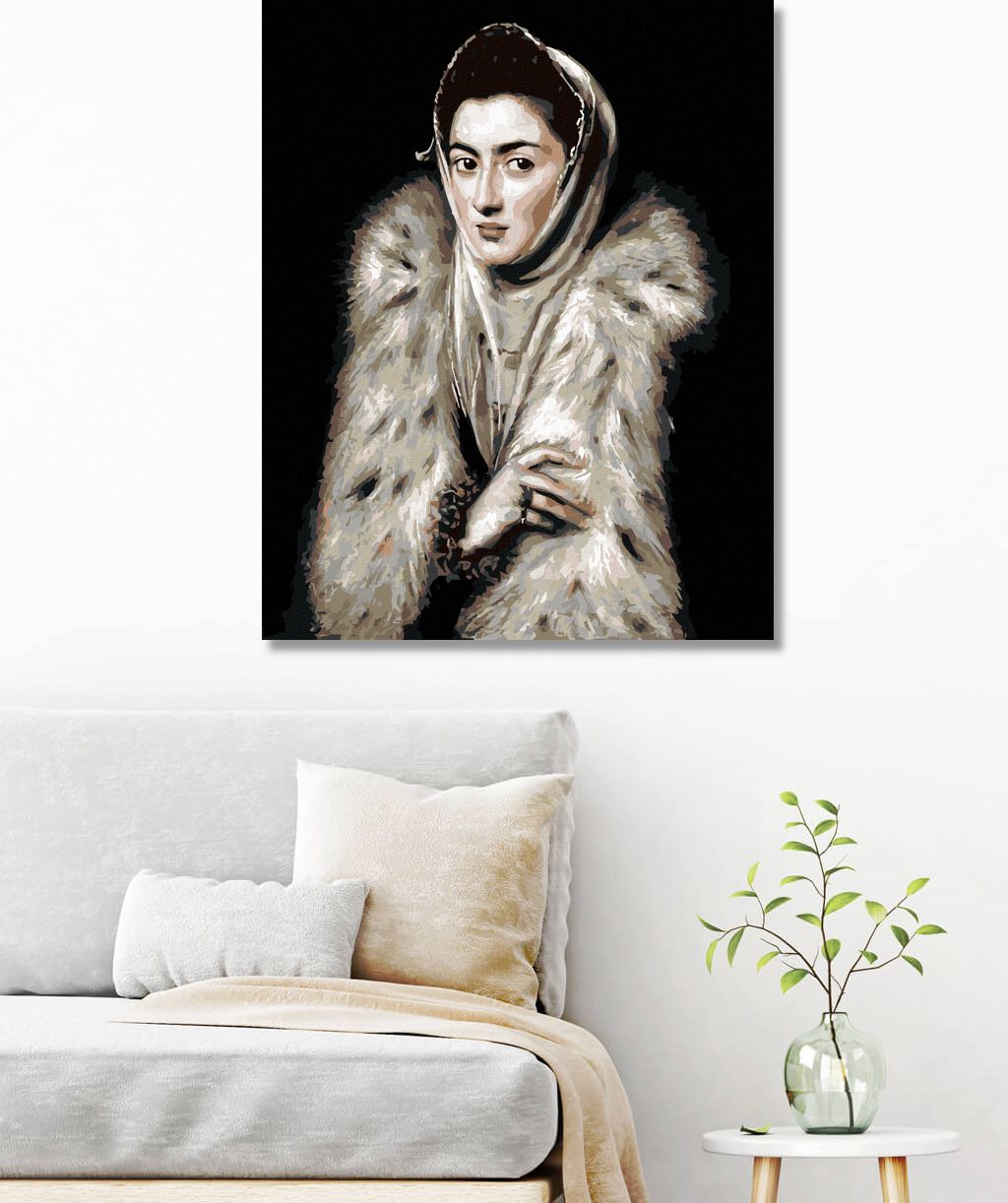zuty Malování podle čísel - DÁMA S KOŽEŠINOVÝM LÍMCEM (EL GRECO) - Rozměr: 40x50 cm, Rámování: Varianta: vypnuté plátno na rám - obrázek 2