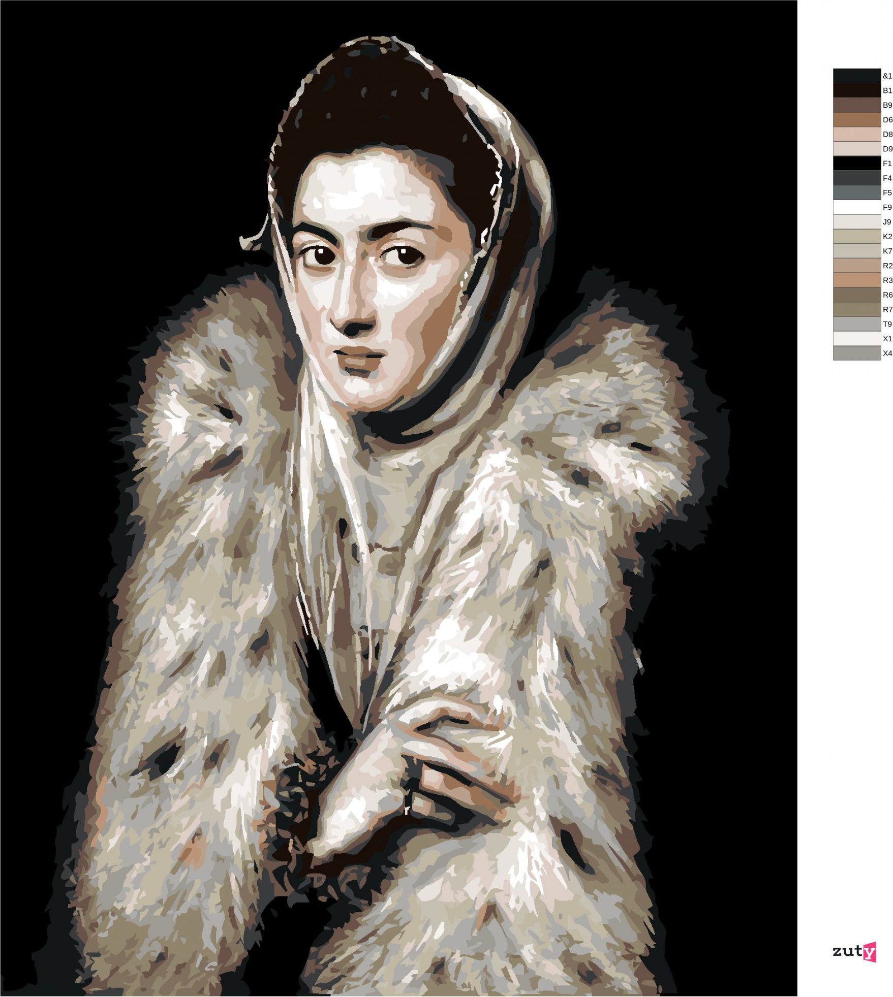 zuty Malování podle čísel - DÁMA S KOŽEŠINOVÝM LÍMCEM (EL GRECO) - Rozměr: 40x50 cm, Rámování: Varianta: vypnuté plátno na rám - obrázek 4