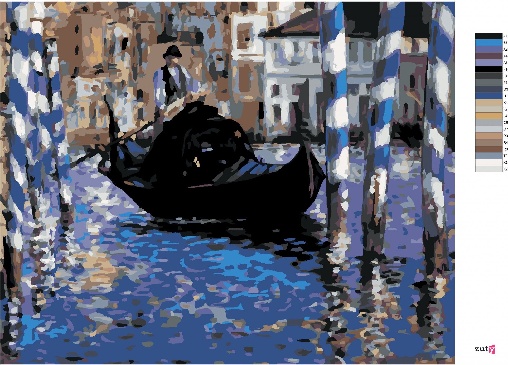 zuty Malování podle čísel - VELKÝ KANÁL V BENÁTKÁCH (ÉDOUARD MANET) - Rozměr: 40x50 cm, Rámování: Varianta: bez rámu a bez vypnutí plátna - obrázek 6