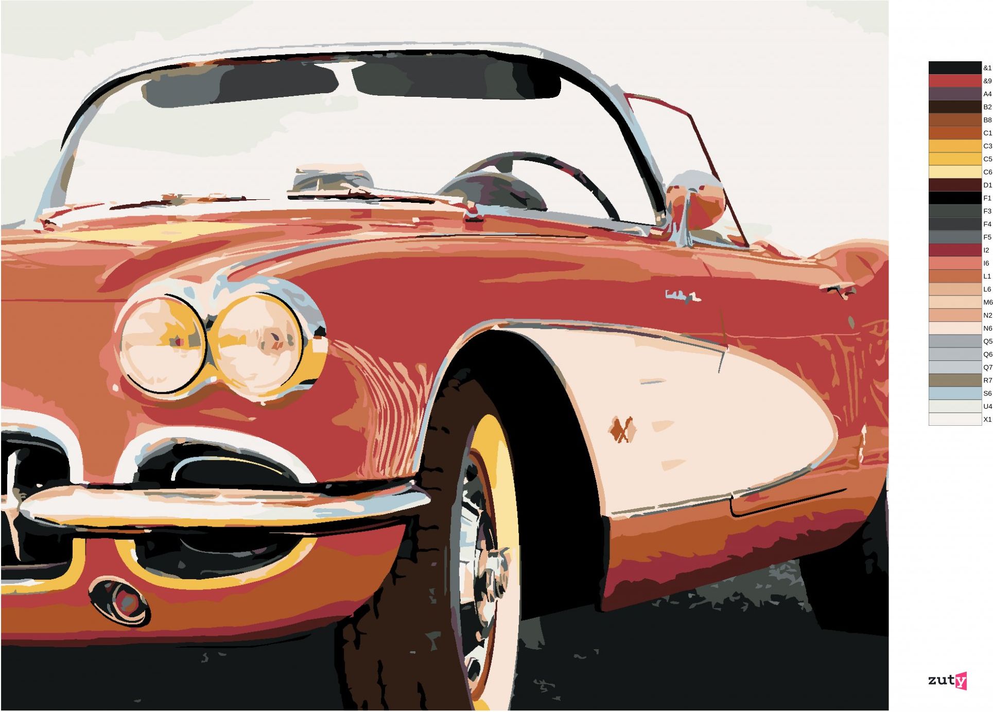 zuty Malování podle čísel - ČERVENÉ AUTO Z BLÍZKA - Rozměr: 40x50 cm, Rámování: Varianta: vypnuté plátno na rám - obrázek 5