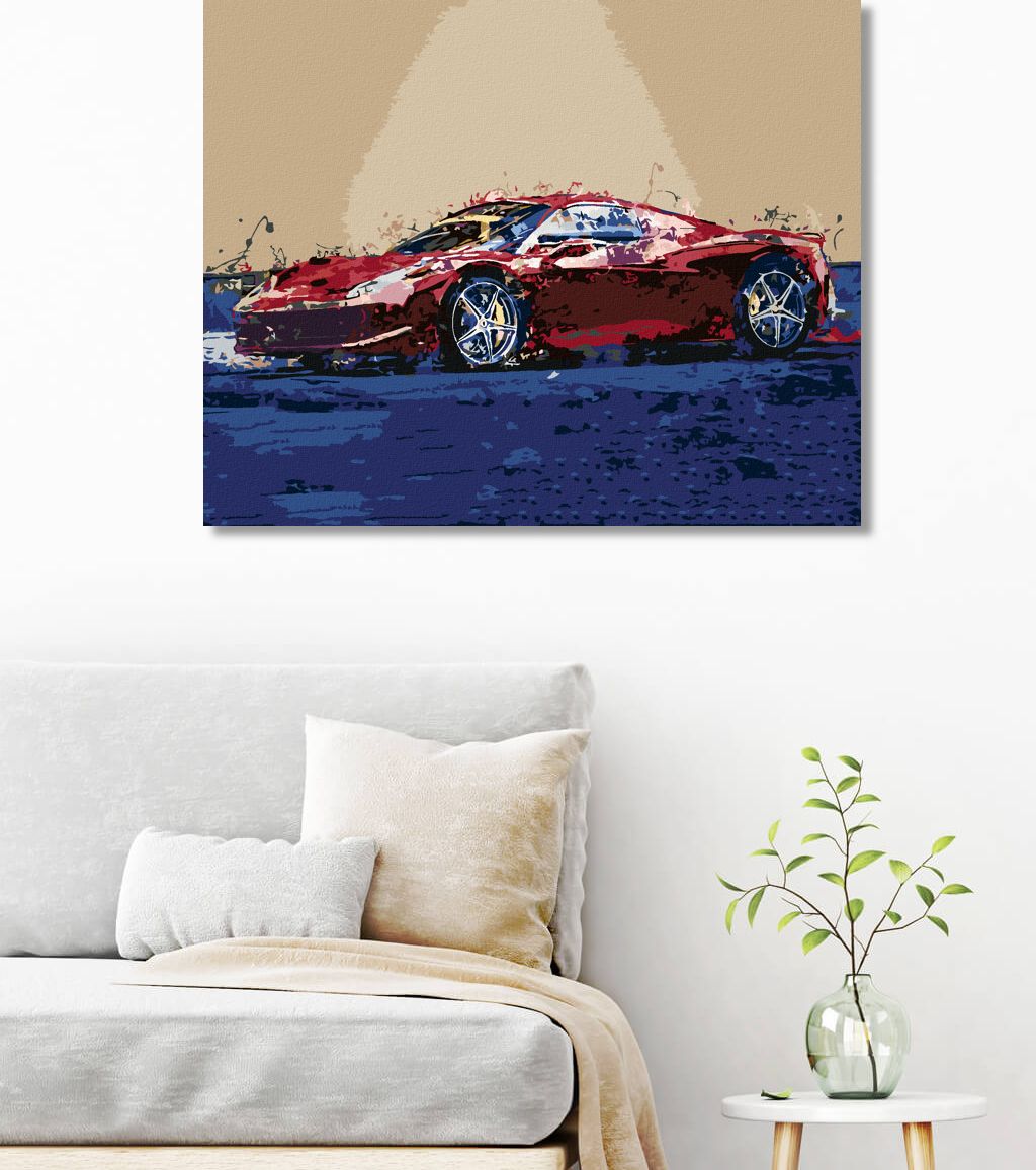 zuty Malování podle čísel - ČERVENÉ ABSTRAKTNÍ AUTO FERRARI - Rozměr: 40x50 cm, Rámování: Varianta: vypnuté plátno na rám - obrázek 7
