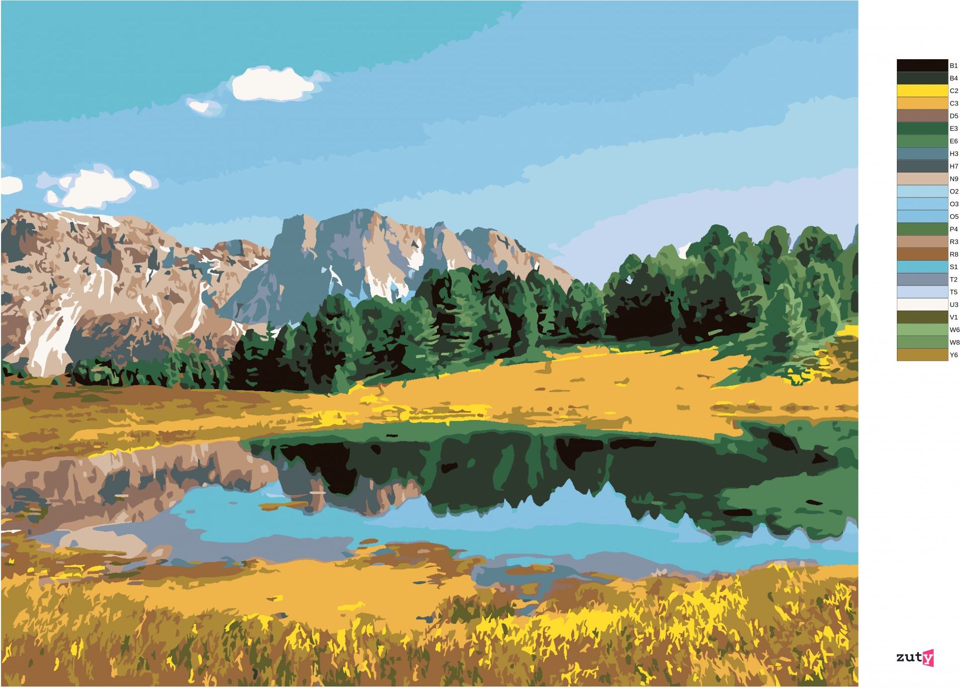 zuty Malování podle čísel - LES, HORY A JEZERO - Rozměr: 40x50 cm, Rámování: Varianta: vypnuté plátno na rám - obrázek 6
