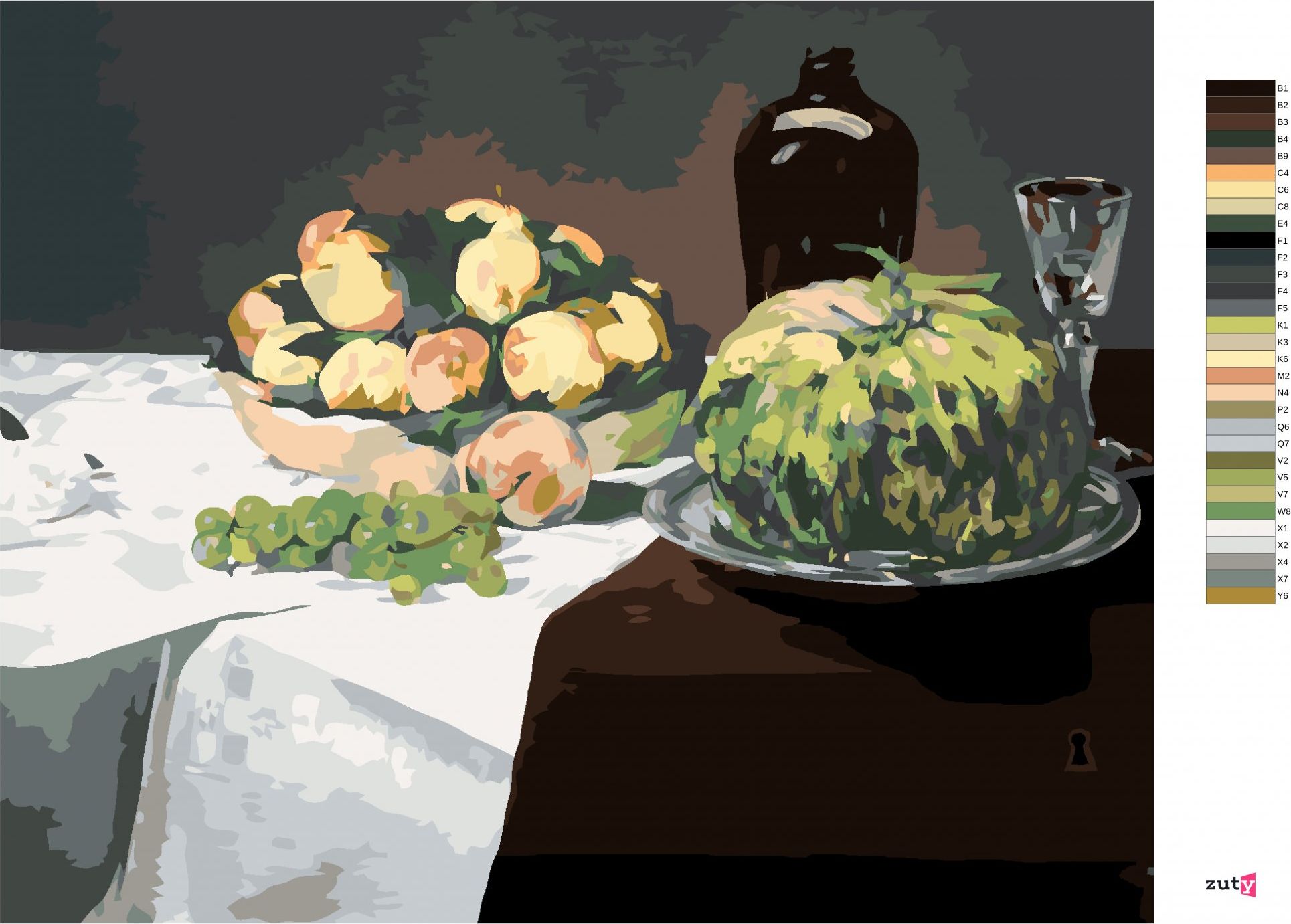 zuty Malování podle čísel - ZÁTIŠÍ S MELOUNEM A BROSKVEMI (ÉDOUARD MANET) - Rozměr: 40x50 cm, Rámování: Varianta: vypnuté plátno na rám - obrázek 6