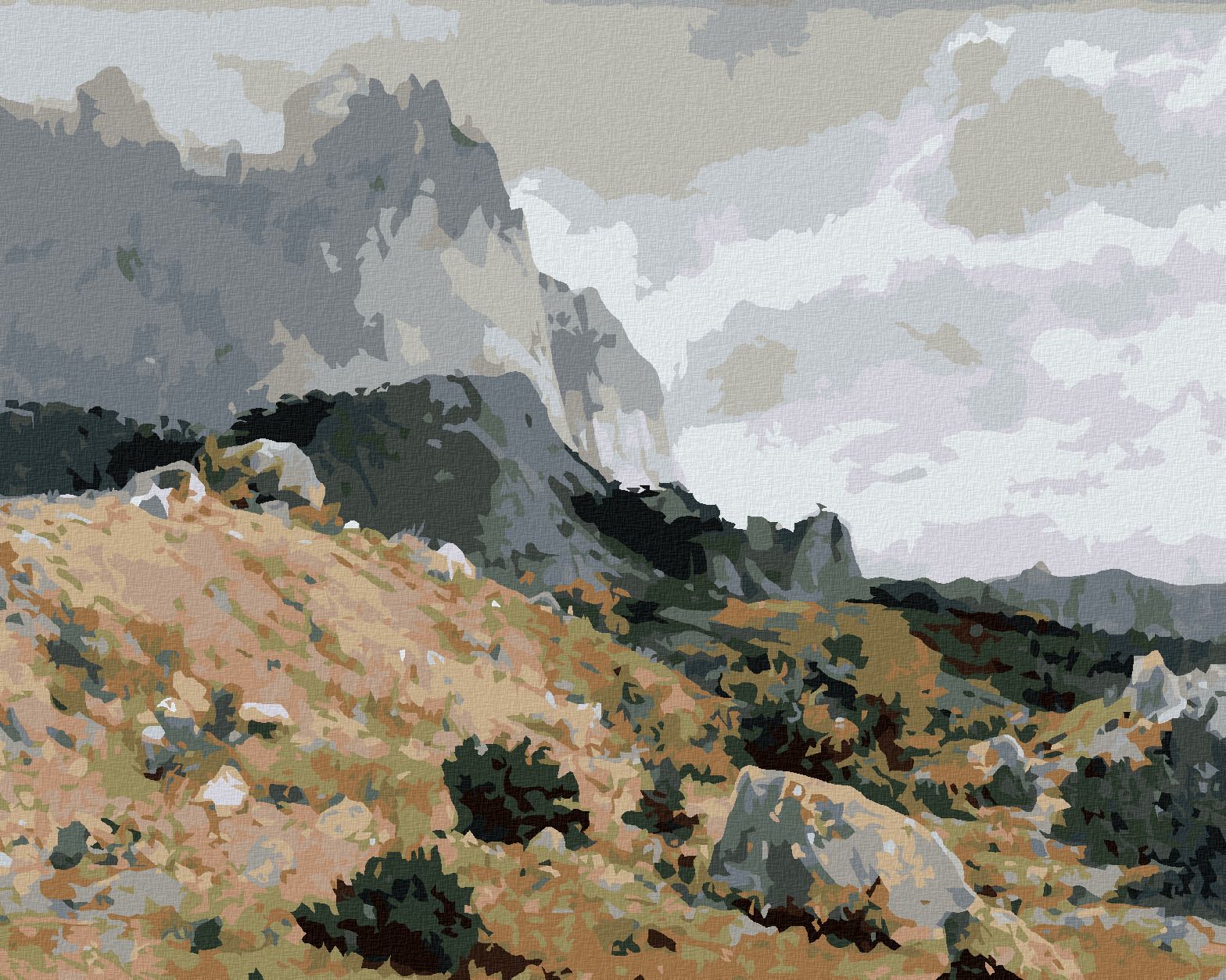 zuty Malování podle čísel - SKALNATÁ KRAJINA (IVAN SHISHKIN) - Rozměr: 40x50 cm, Rámování: Varianta: bez rámu a bez vypnutí plátna - obrázek 1