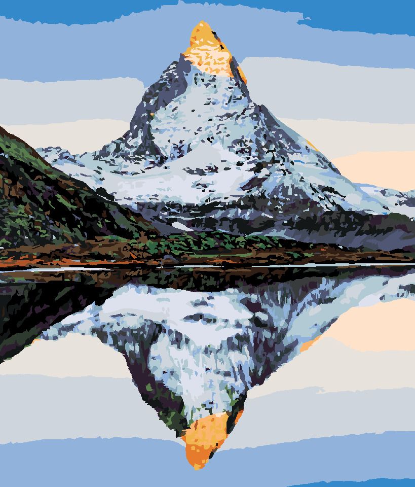 zuty Malování podle čísel - HORA MATTERHORN A JEJÍ ODRAZ V JEZEŘE - Rozměr: 40x50 cm, Rámování: Varianta: vypnuté plátno na rám - obrázek 5