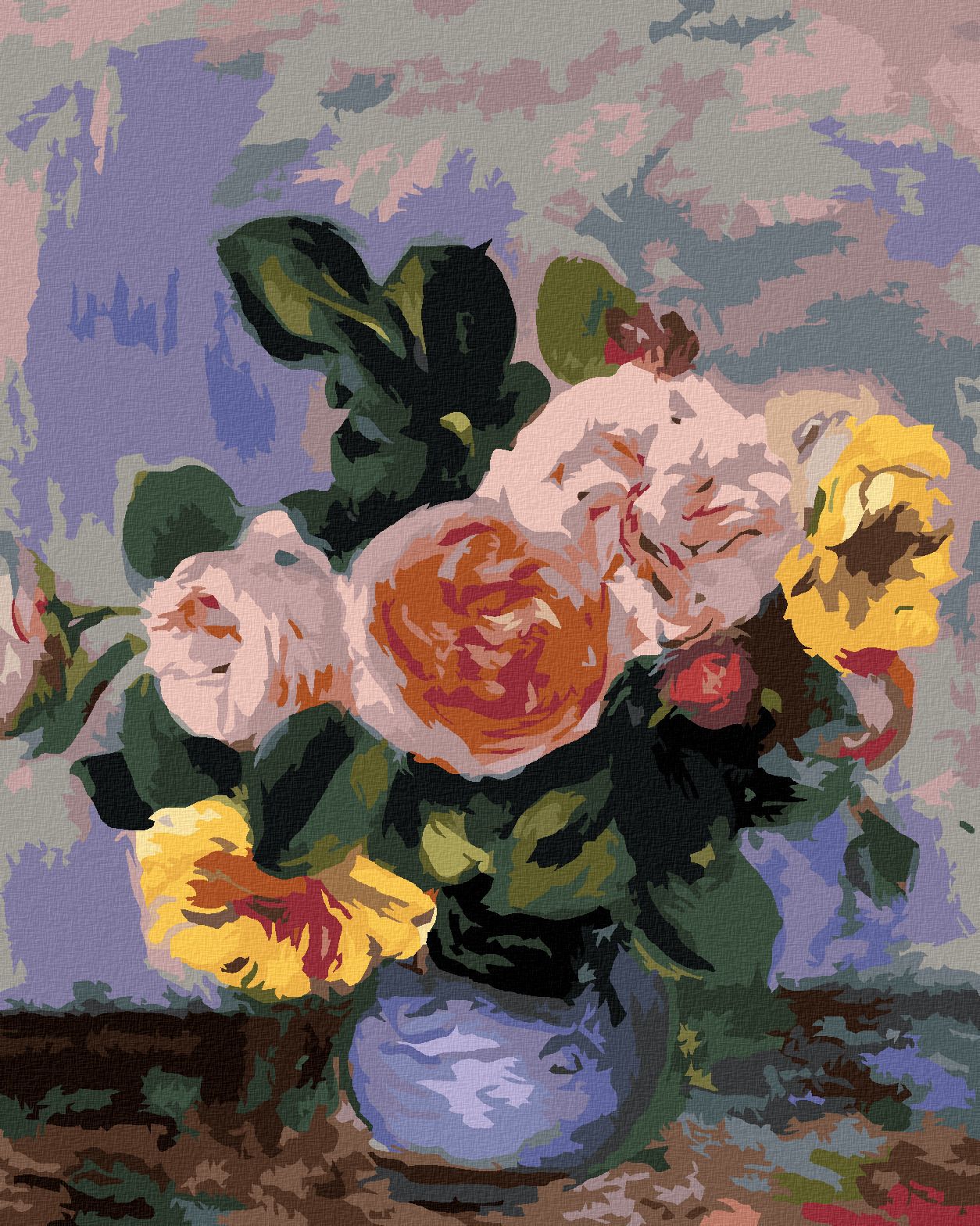 zuty Malování podle čísel - RŮŽE VE VÁZE (PIERRE-AUGUSTE RENOIR) - Rozměr: 40x50 cm, Rámování: Varianta: bez rámu a bez vypnutí plátna - obrázek 1