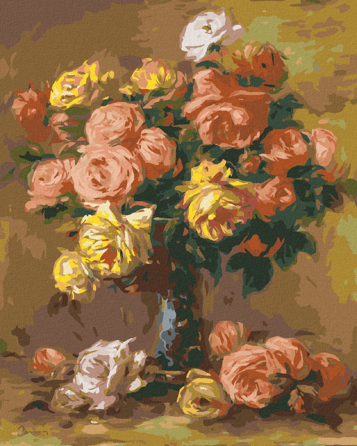 zuty Malování podle čísel - RŮŽE VE VÁZE (PIERRE-AUGUSTE RENOIR) - Rozměr: 40x50 cm, Rámování: Varianta: bez rámu a bez vypnutí plátna - obrázek 2
