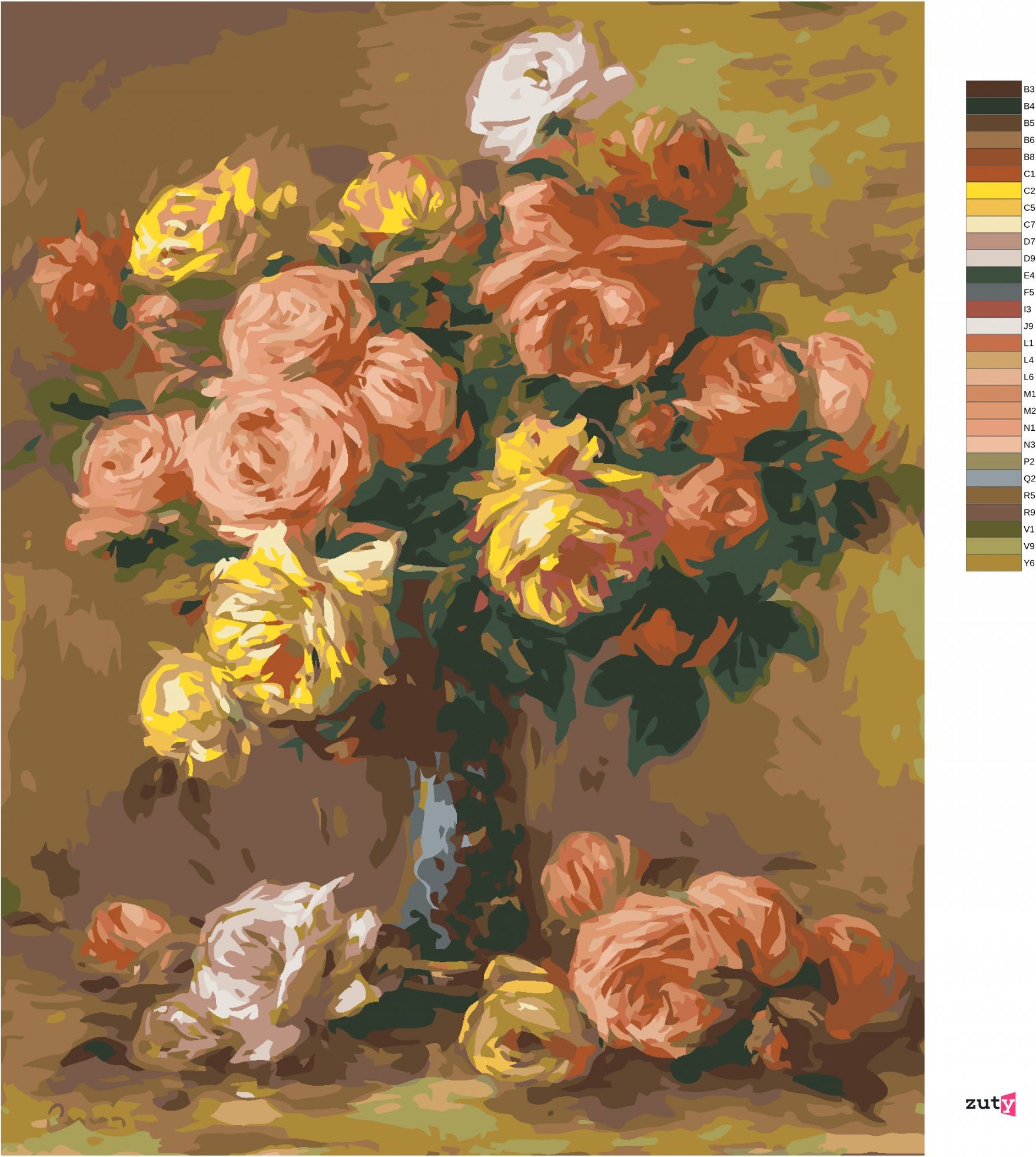 zuty Malování podle čísel - RŮŽE VE VÁZE (PIERRE-AUGUSTE RENOIR) - Rozměr: 40x50 cm, Rámování: Varianta: vypnuté plátno na rám - obrázek 7