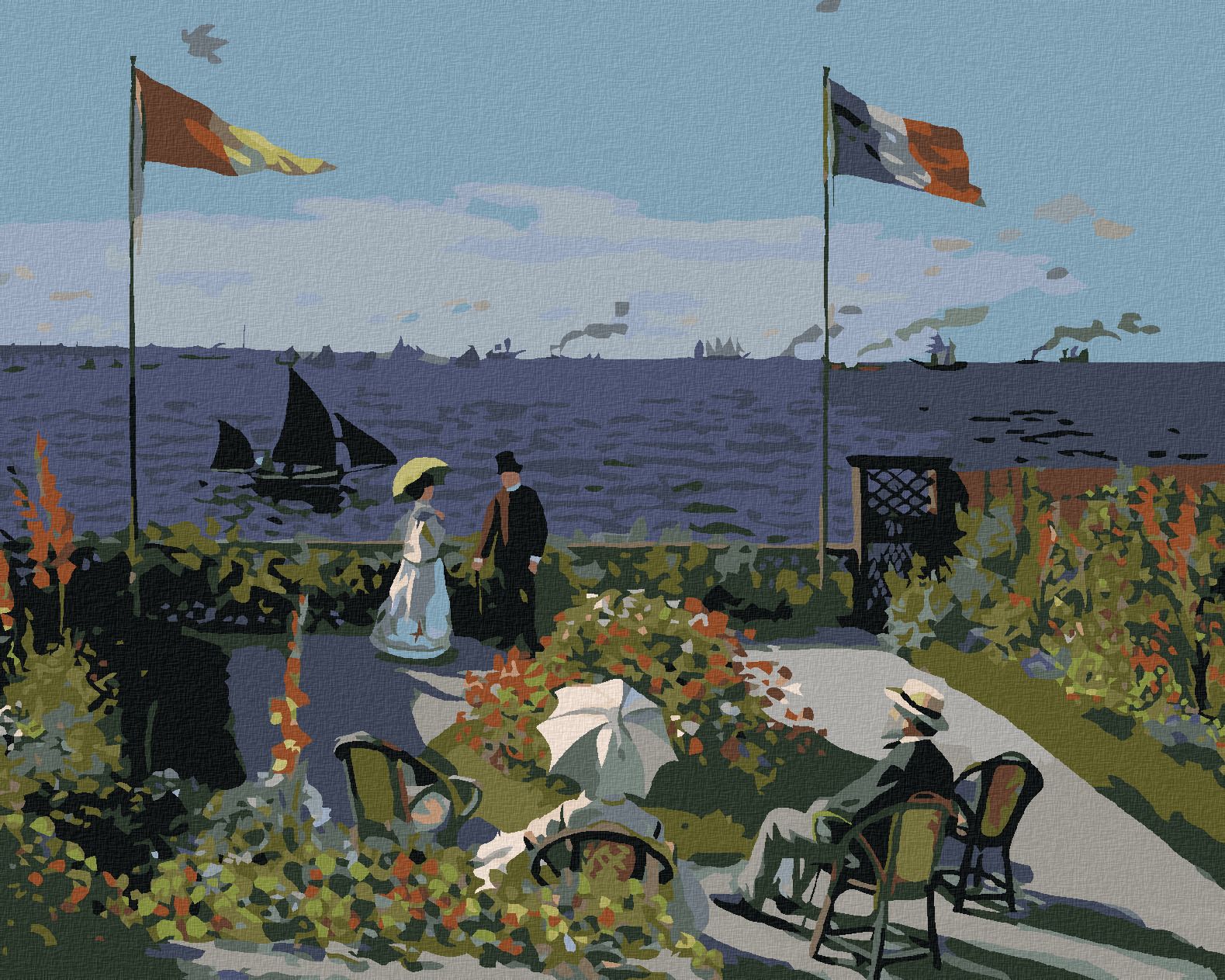 zuty Malování podle čísel - ZAHRADA V SAINTE-ADRESSE (CLAUDE MONET) - Rozměr: 40x50 cm, Rámování: Varianta: vypnuté plátno na rám - obrázek 1