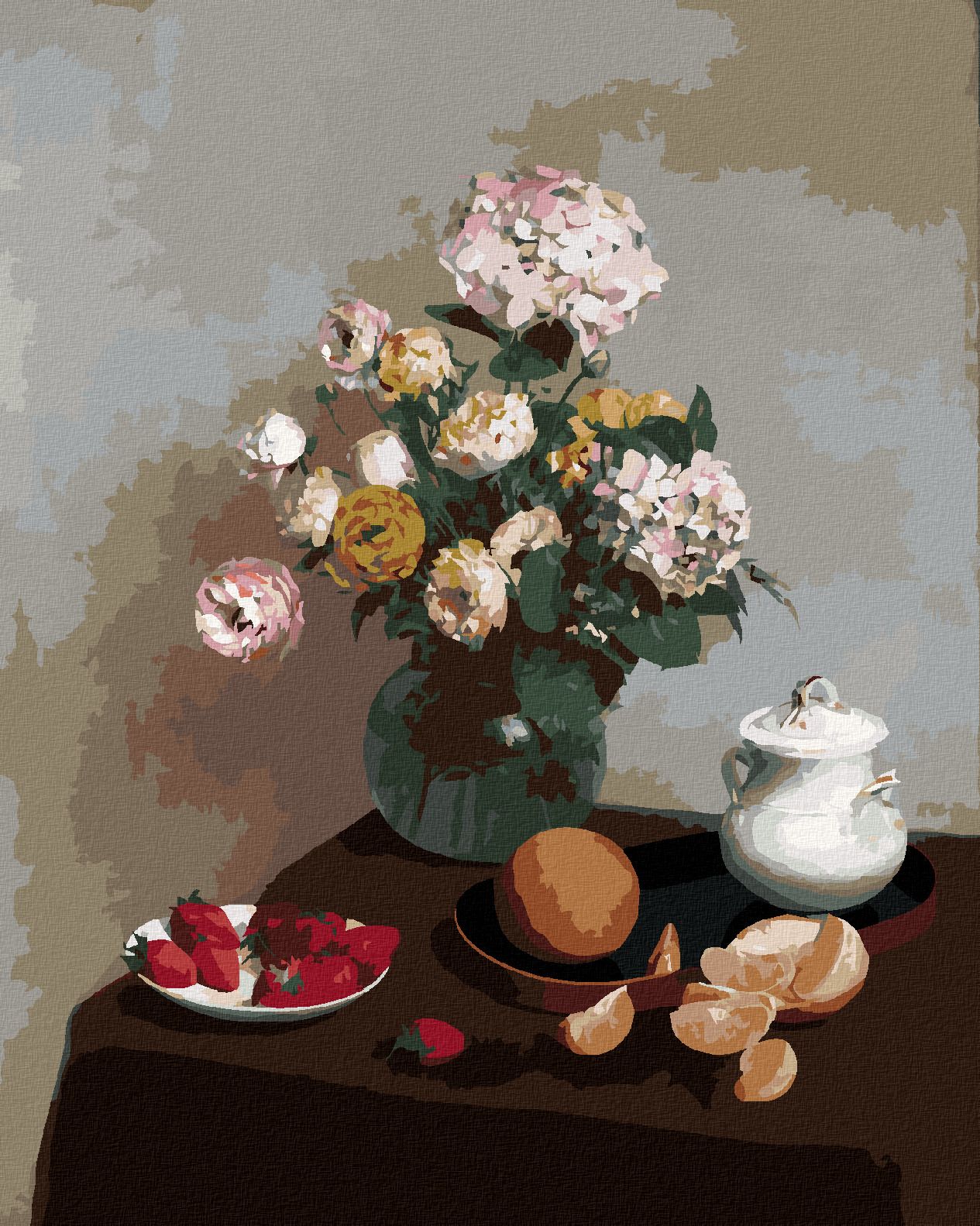 zuty Malování podle čísel - KVĚTINY A OVOCE (HENRI FANTIN-LATOUR) - Rozměr: 40x50 cm, Rámování: Varianta: vypnuté plátno na rám - obrázek 1
