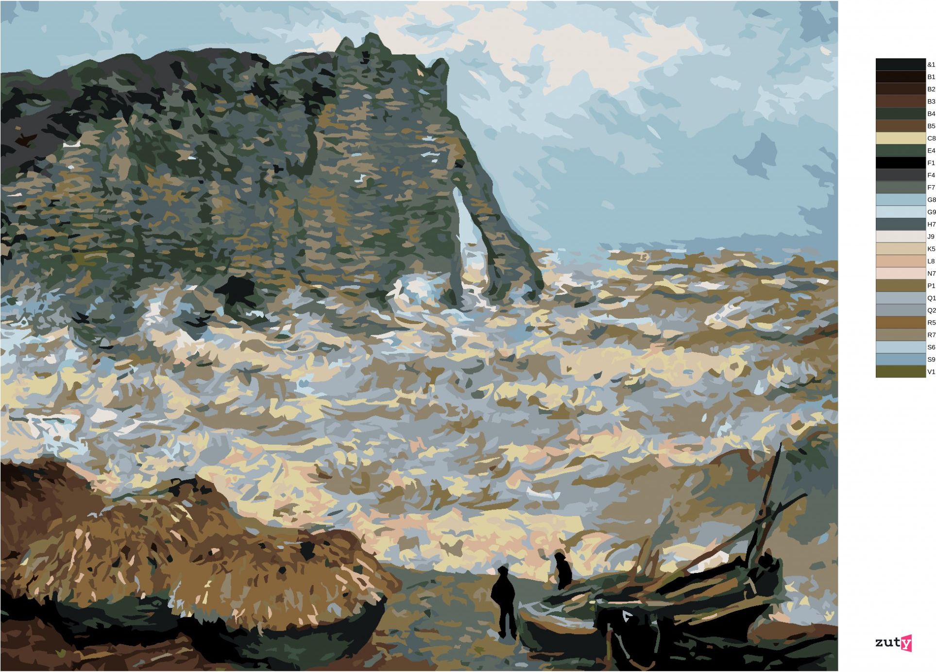 zuty Malování podle čísel - BOUŘLIVÉ MOŘE V ÉTRETAT (CLAUDE MONET) - Rozměr: 40x50 cm, Rámování: Varianta: vypnuté plátno na rám - obrázek 3