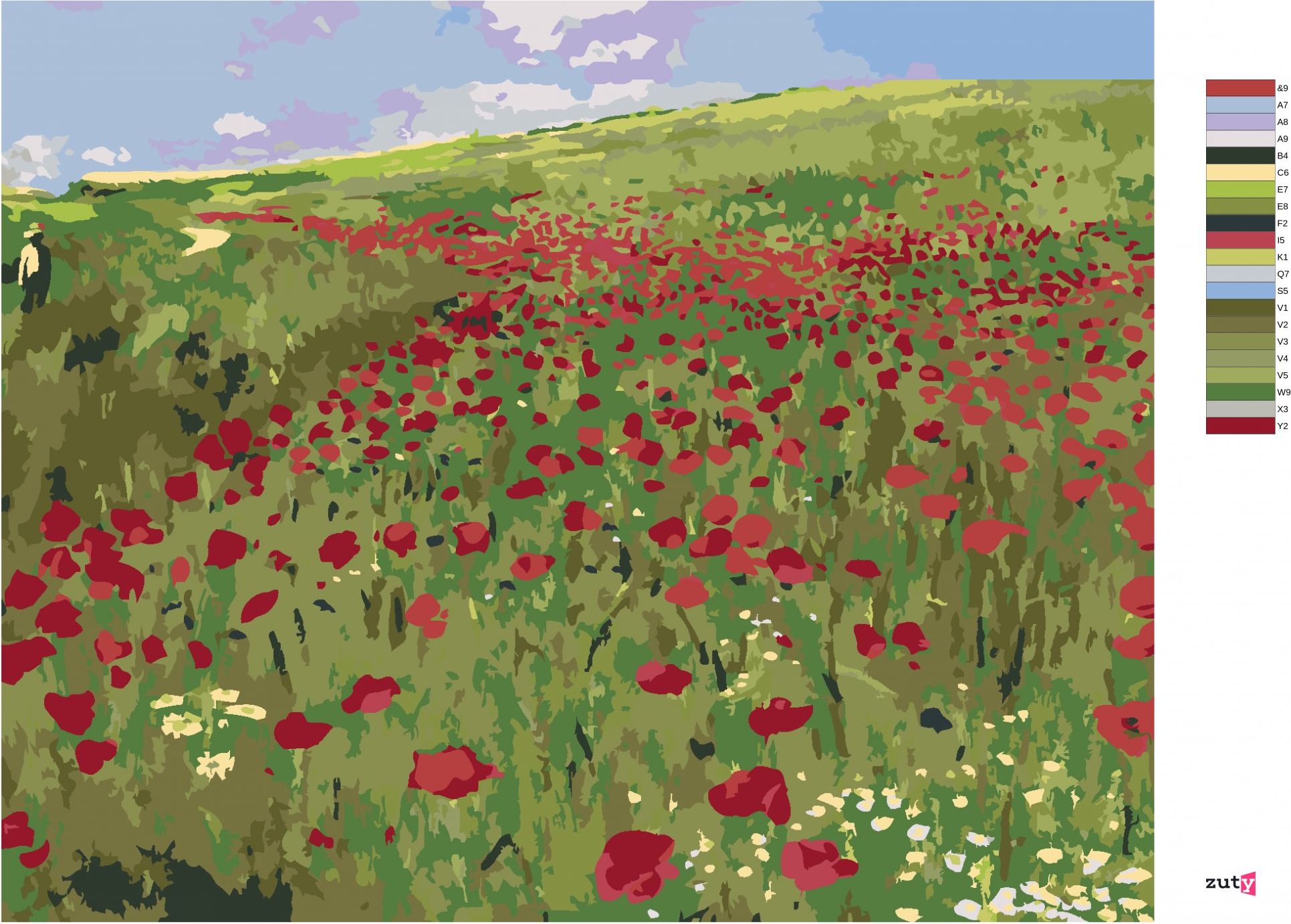 zuty Malování podle čísel - LOUKA S MÁKY (PÁL SZINYEI MERSE) - Rozměr: 40x50 cm, Rámování: Varianta: bez rámu a bez vypnutí plátna - obrázek 2