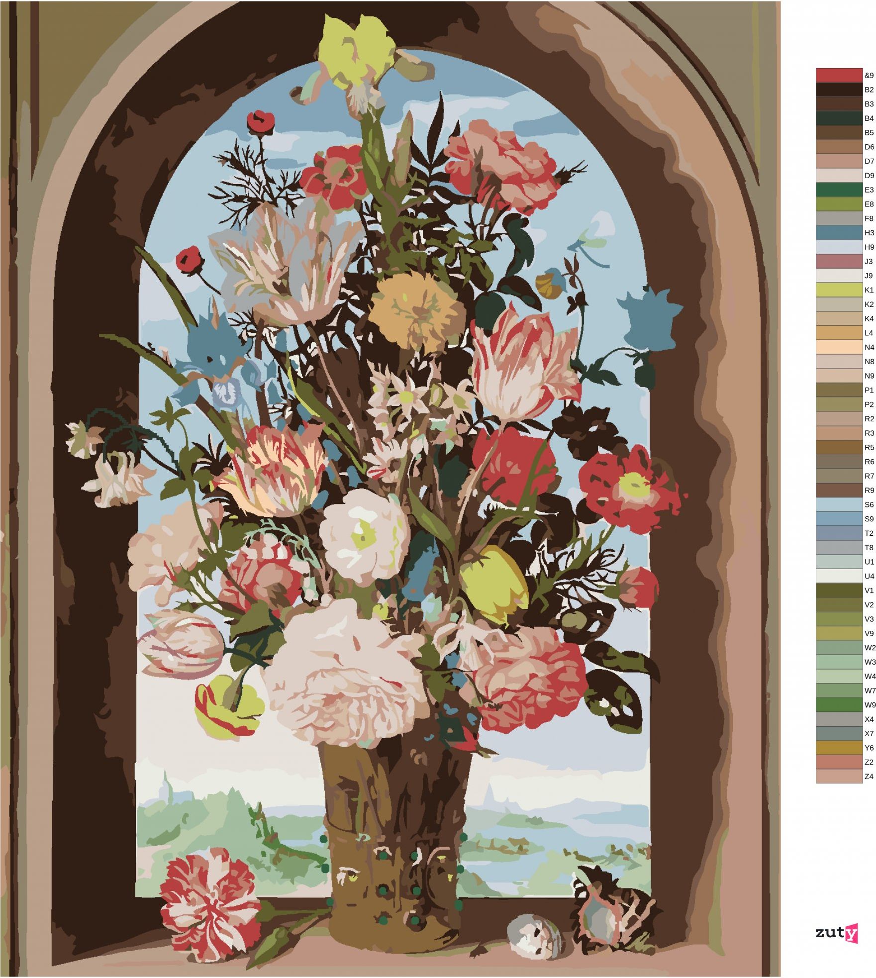 zuty Malování podle čísel - VÁZA S KVĚTINAMI V OKENNÍM VÝKLENKU (AMBROSIUS BOSSCHAERT) - Rozměr: 40x50 cm, Rámování: Varianta: vypnuté plátno na rám - obrázek 7