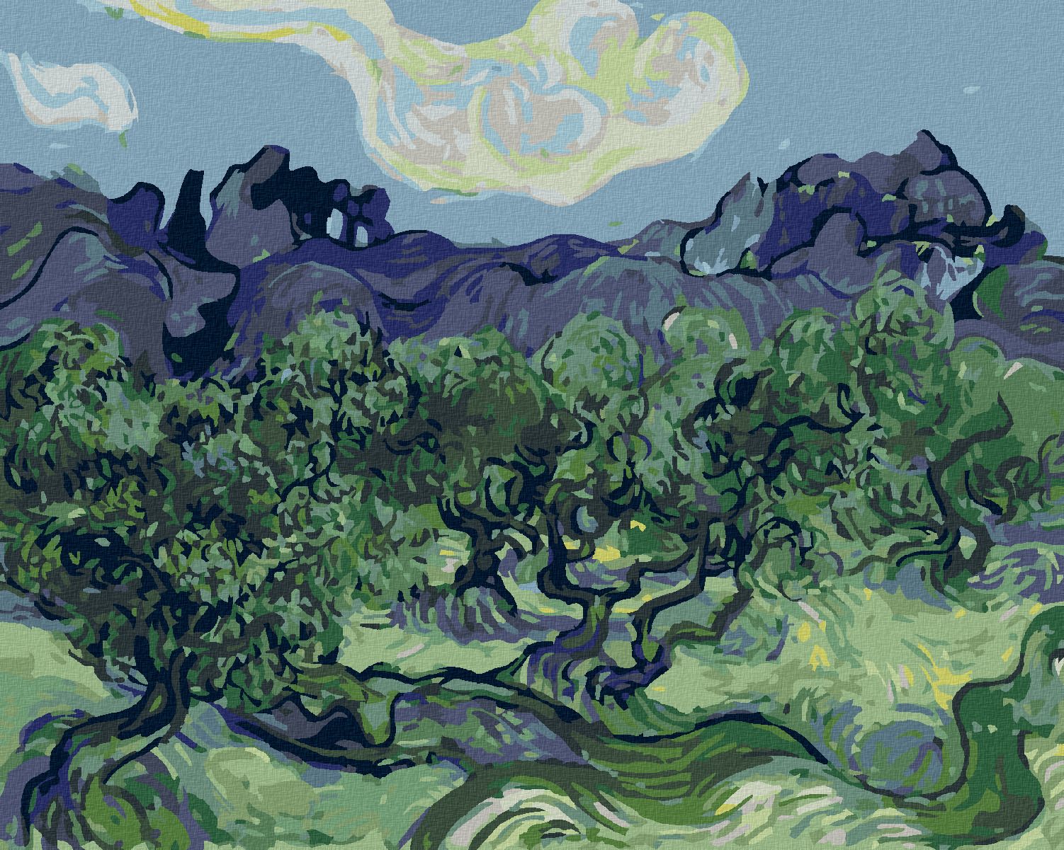 zuty Malování podle čísel - OLIVOVNÍKY S ALPILLES V POZADÍ (VINCENT VAN GOGH) - Rozměr: 40x50 cm, Rámování: Varianta: vypnuté plátno na rám - obrázek 1