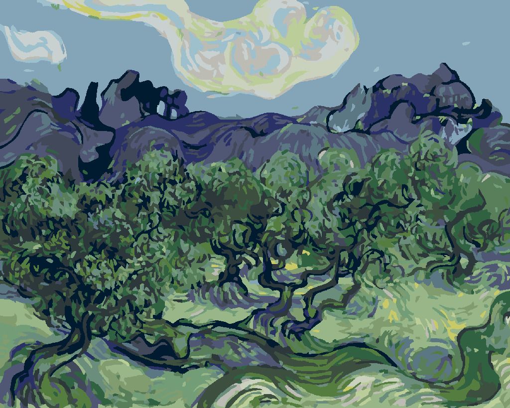 zuty Malování podle čísel - OLIVOVNÍKY S ALPILLES V POZADÍ (VINCENT VAN GOGH) - Rozměr: 40x50 cm, Rámování: Varianta: vypnuté plátno na rám - obrázek 2