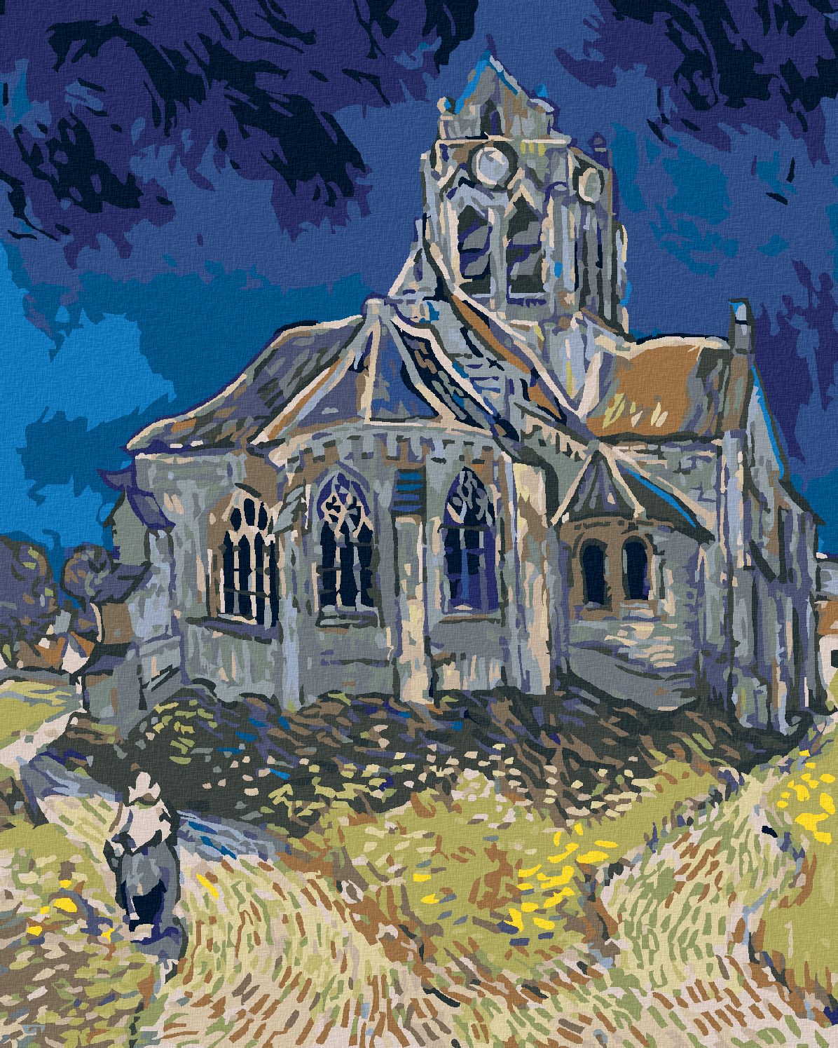 zuty Malování podle čísel - KOSTEL V AUVERS (VINCENT VAN GOGH) - Rozměr: 40x50 cm, Rámování: Varianta: vypnuté plátno na rám - obrázek 1