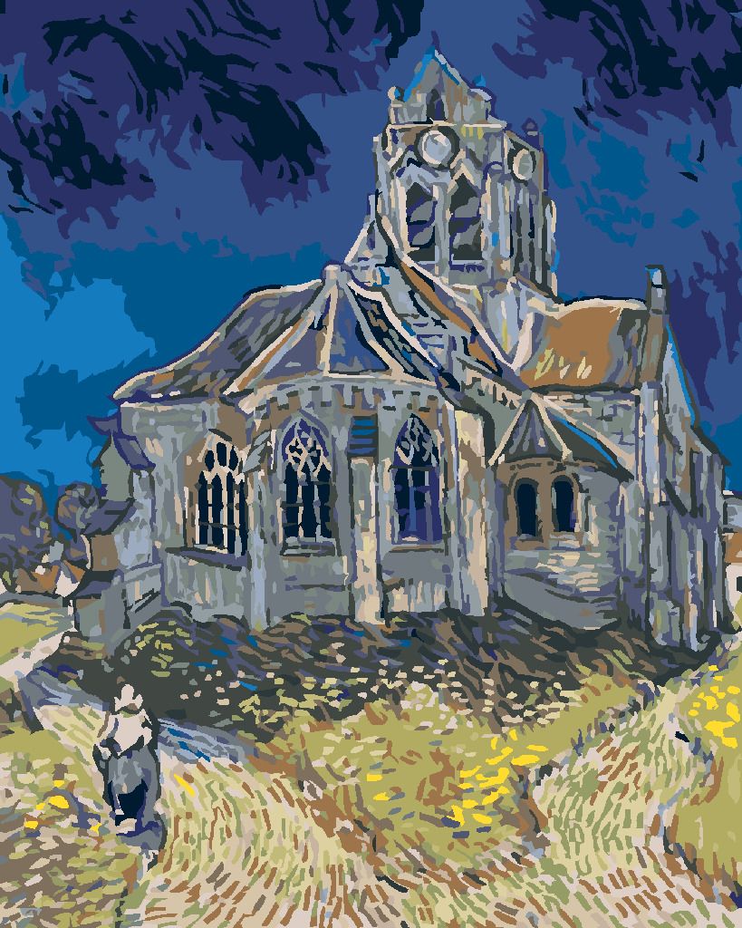 zuty Malování podle čísel - KOSTEL V AUVERS (VINCENT VAN GOGH) - Rozměr: 40x50 cm, Rámování: Varianta: vypnuté plátno na rám - obrázek 9