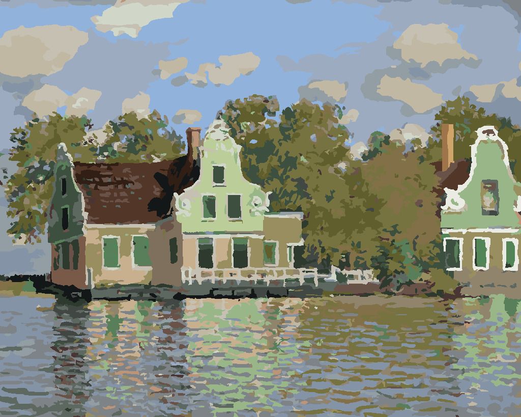 zuty Malování podle čísel - DŮM NA ŘECE ZAAN V ZAANDAMU (CLAUDE MONET) - Rozměr: 40x50 cm, Rámování: Varianta: bez rámu a bez vypnutí plátna - obrázek 3