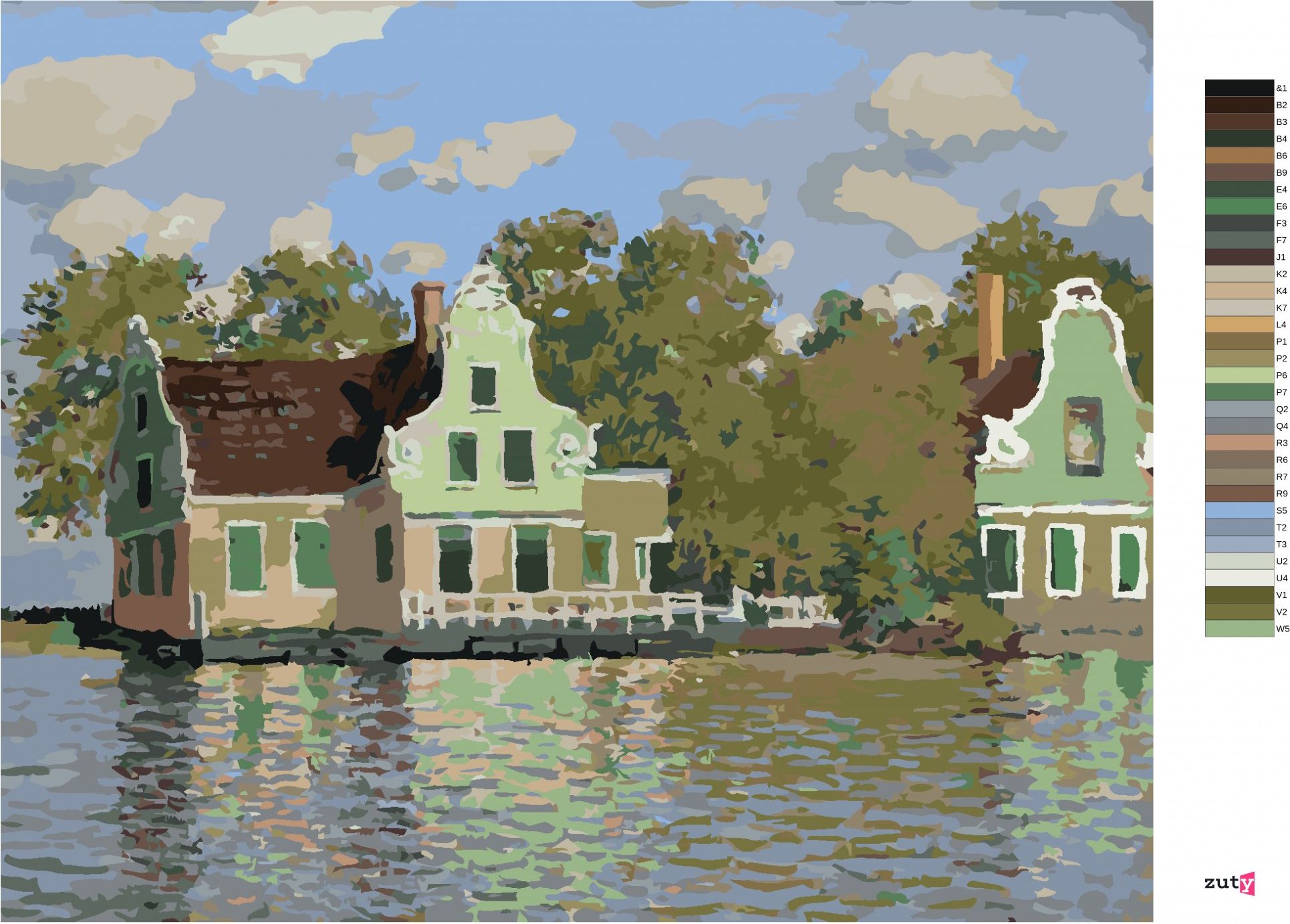zuty Malování podle čísel - DŮM NA ŘECE ZAAN V ZAANDAMU (CLAUDE MONET) - Rozměr: 40x50 cm, Rámování: Varianta: bez rámu a bez vypnutí plátna - obrázek 5