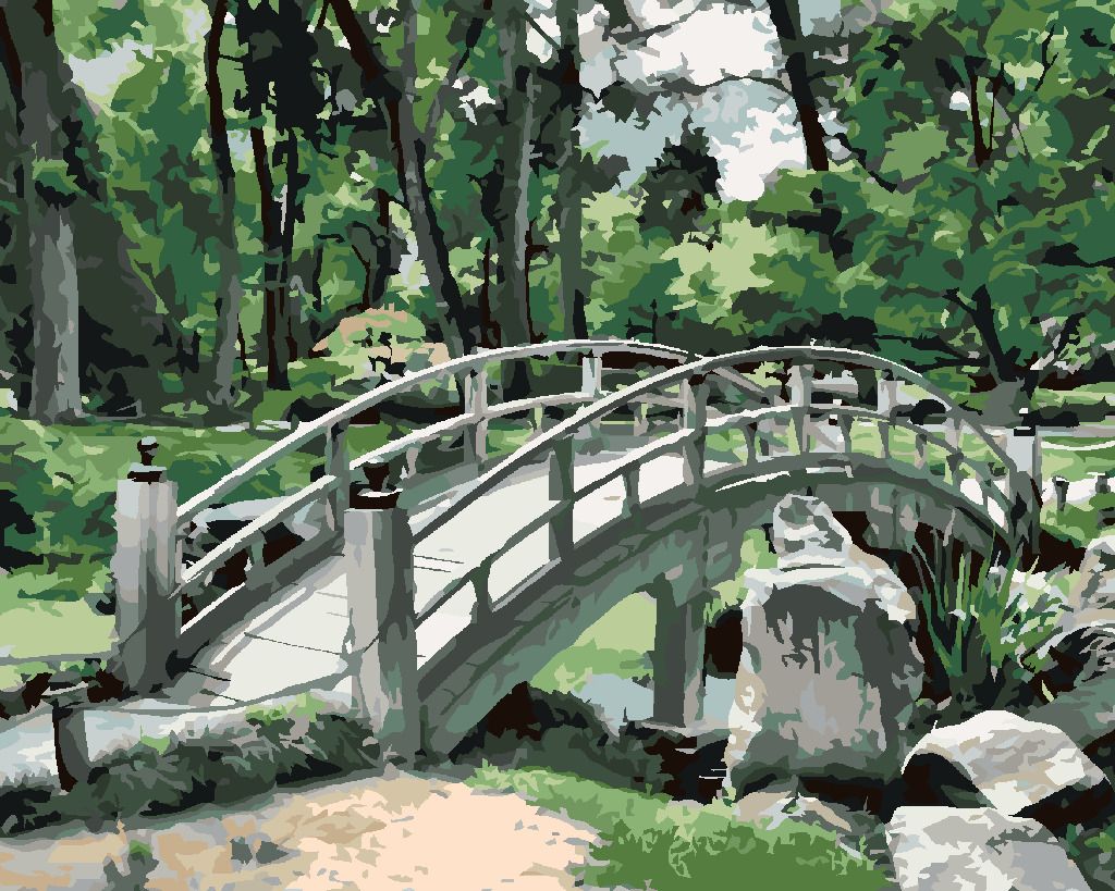 zuty Malování podle čísel - JAPONSKO MOST U LESA - Rozměr: 40x50 cm, Rámování: Varianta: bez rámu a bez vypnutí plátna - obrázek 3
