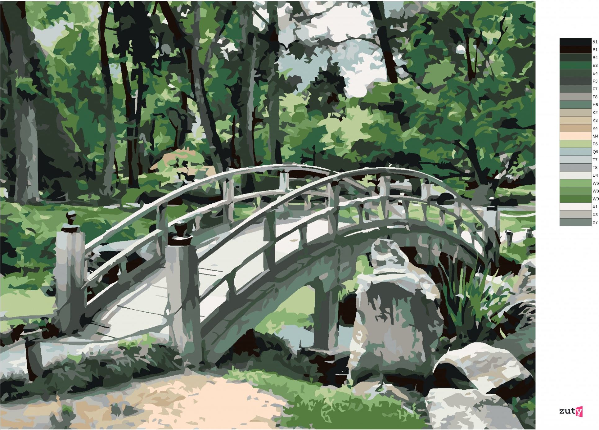 zuty Malování podle čísel - JAPONSKO MOST U LESA - Rozměr: 40x50 cm, Rámování: Varianta: bez rámu a bez vypnutí plátna - obrázek 4