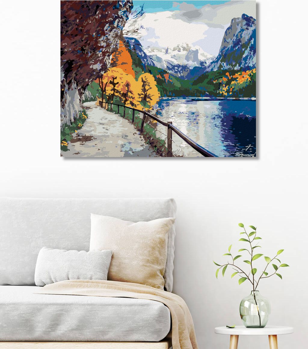 zuty Malování podle čísel - PODZIMNÍ SCÉNA JEZERA VORDERER - Rozměr: 40x50 cm, Rámování: Varianta: vypnuté plátno na rám - obrázek 3