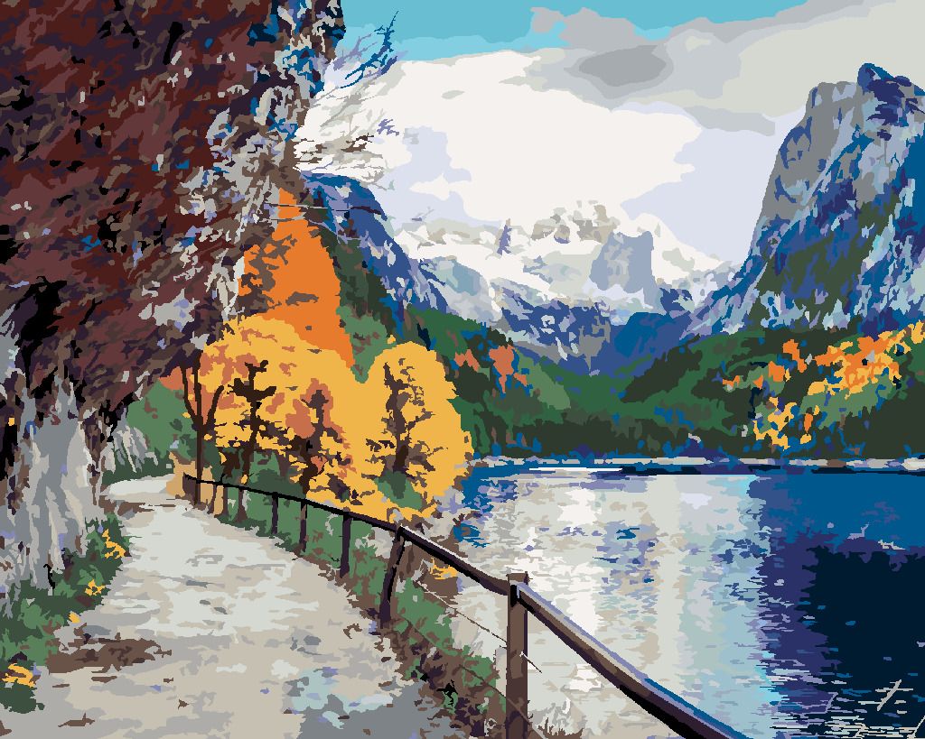 zuty Malování podle čísel - PODZIMNÍ SCÉNA JEZERA VORDERER - Rozměr: 40x50 cm, Rámování: Varianta: vypnuté plátno na rám - obrázek 4