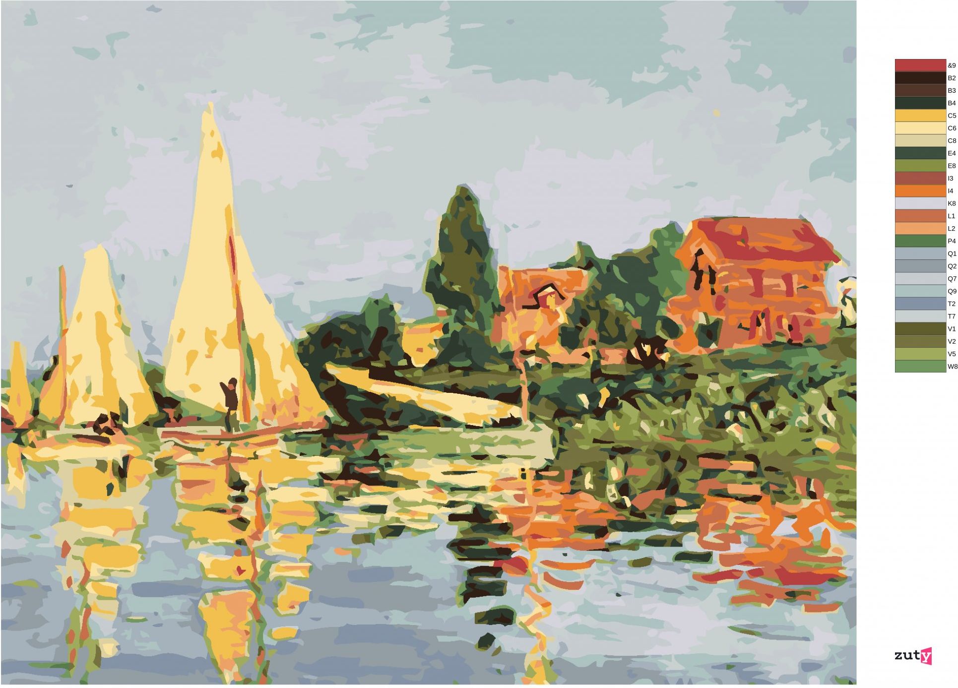 zuty Malování podle čísel - REGATA V ARGENTEUIL (CLAUDE MONET) - Rozměr: 40x50 cm, Rámování: Varianta: vypnuté plátno na rám - obrázek 9