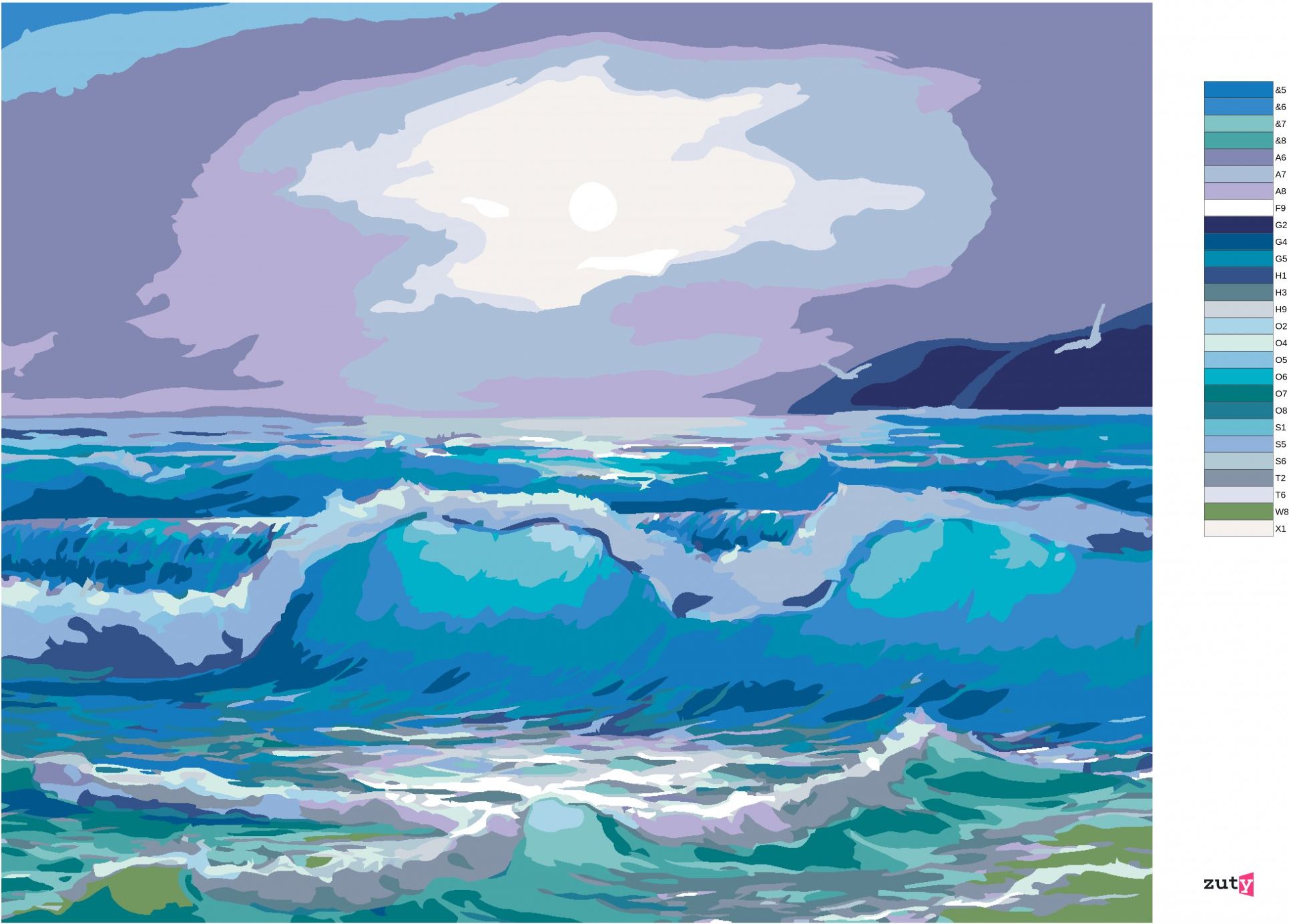 zuty Malování podle čísel - VELKÉ VLNY - Rozměr: 40x50 cm, Rámování: Varianta: vypnuté plátno na rám - obrázek 4