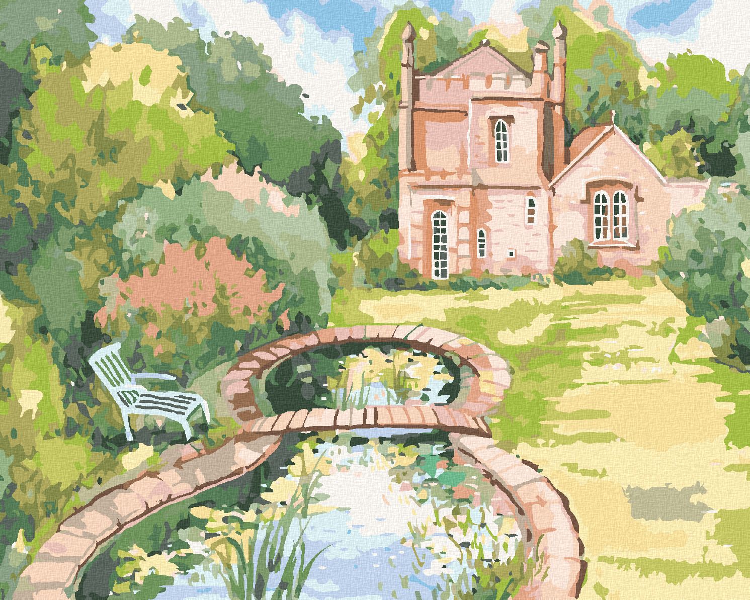 zuty Malování podle čísel - MALÝ ZAHRADNÍ HRAD MOLLY LODGE - Rozměr: 40x50 cm, Rámování: Varianta: vypnuté plátno na rám - obrázek 1