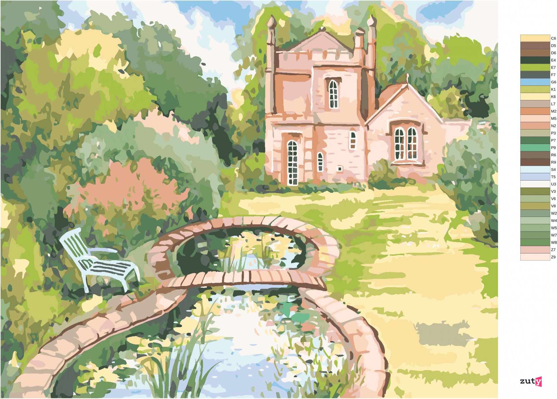 zuty Malování podle čísel - MALÝ ZAHRADNÍ HRAD MOLLY LODGE - Rozměr: 40x50 cm, Rámování: Varianta: vypnuté plátno na rám - obrázek 5