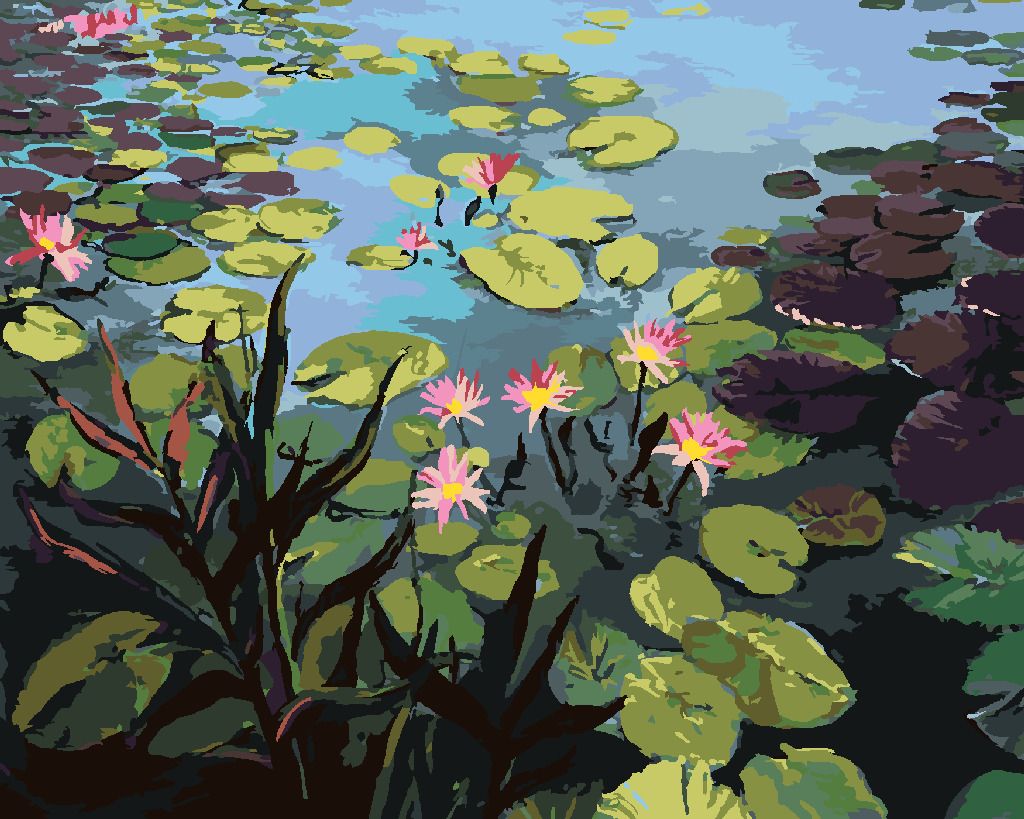 zuty Malování podle čísel - RYBNÍK S KRÁSNÝMI Lekníny - Rozměr: 40x50 cm, Rámování: Varianta: bez rámu a bez vypnutí plátna - obrázek 5