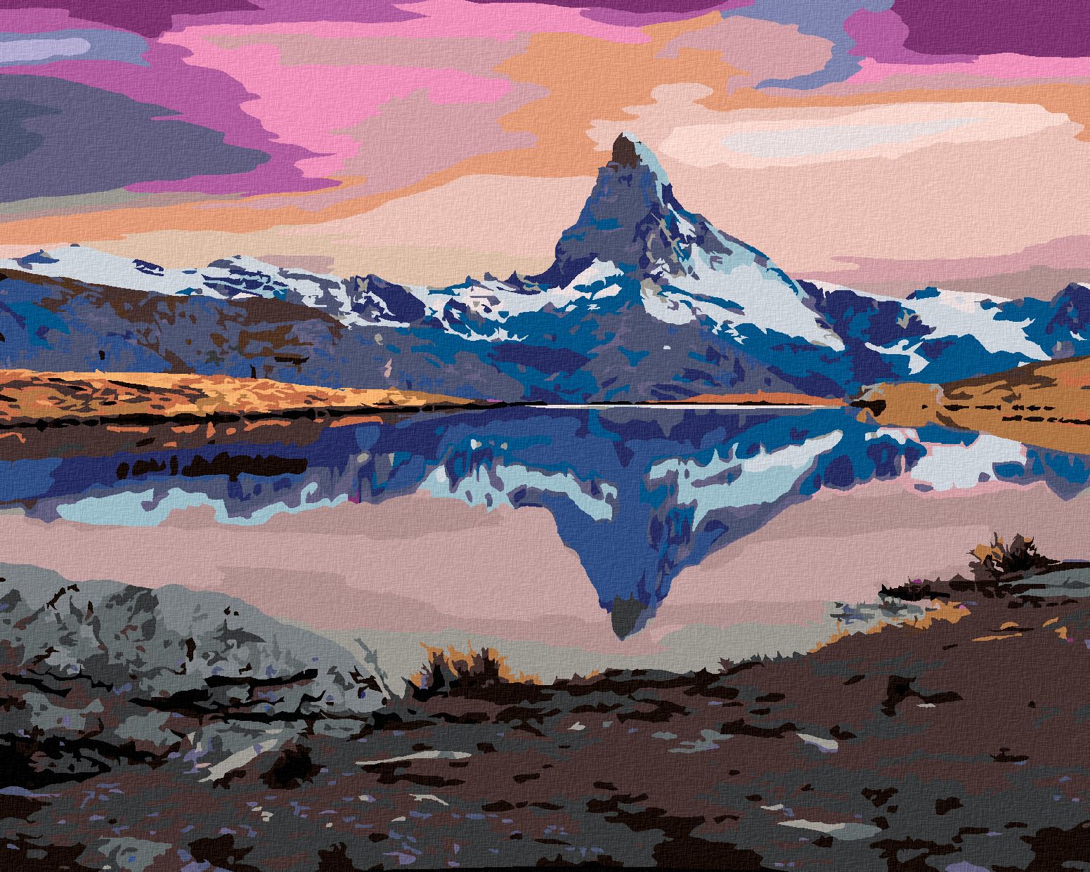 zuty Malování podle čísel - POHLED NA JEZERO STELLISEE VE ŠVÝCARSKU - Rozměr: 40x50 cm, Rámování: Varianta: bez rámu a bez vypnutí plátna - obrázek 1