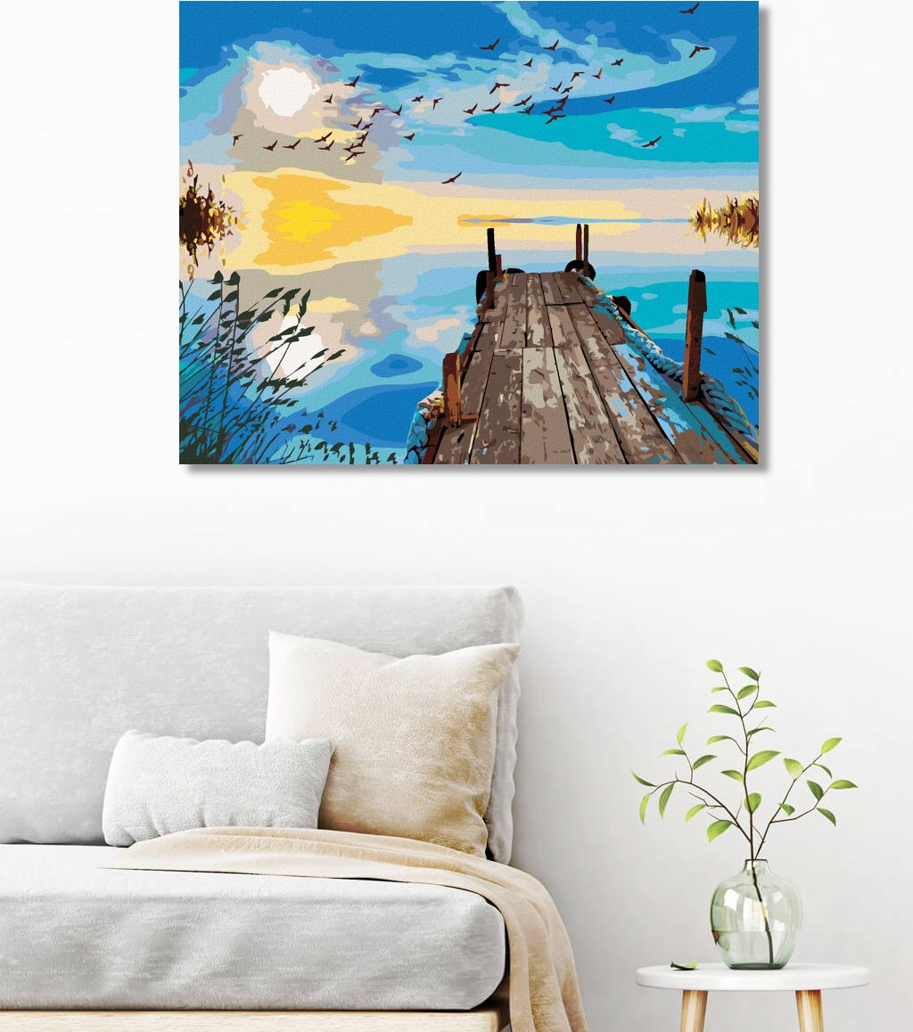 zuty Malování podle čísel - RÁNO NA MOLU U JEZERA - Rozměr: 40x50 cm, Rámování: Varianta: vypnuté plátno na rám - obrázek 2