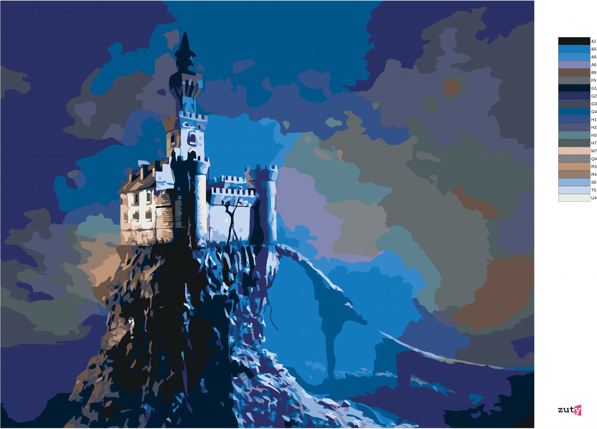 zuty Malování podle čísel - STARÝ HRAD NA KOPEČKU - Rozměr: 40x50 cm, Rámování: Varianta: bez rámu a bez vypnutí plátna - obrázek 2
