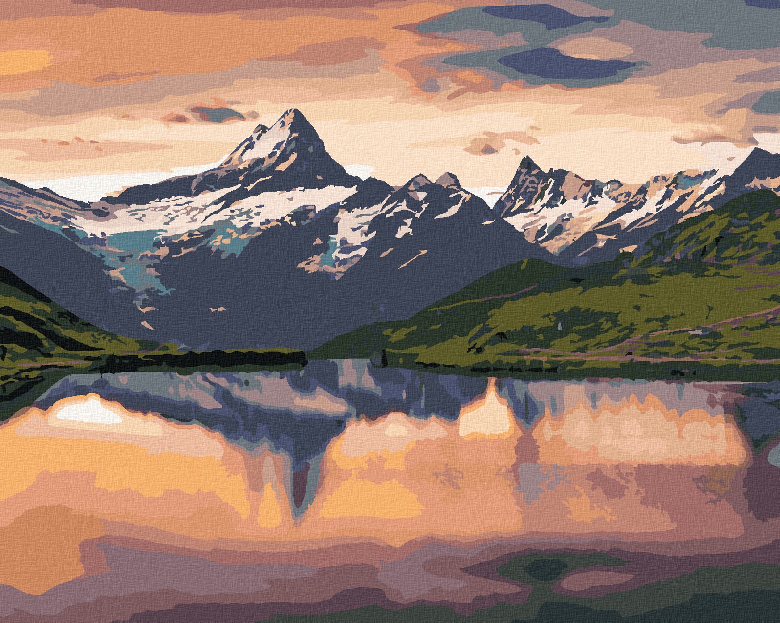 zuty Malování podle čísel - VÝCHOD SLUNCE NA JEZEŘE BACHALPSEE - Rozměr: 40x50 cm, Rámování: Varianta: bez rámu a bez vypnutí plátna - obrázek 1
