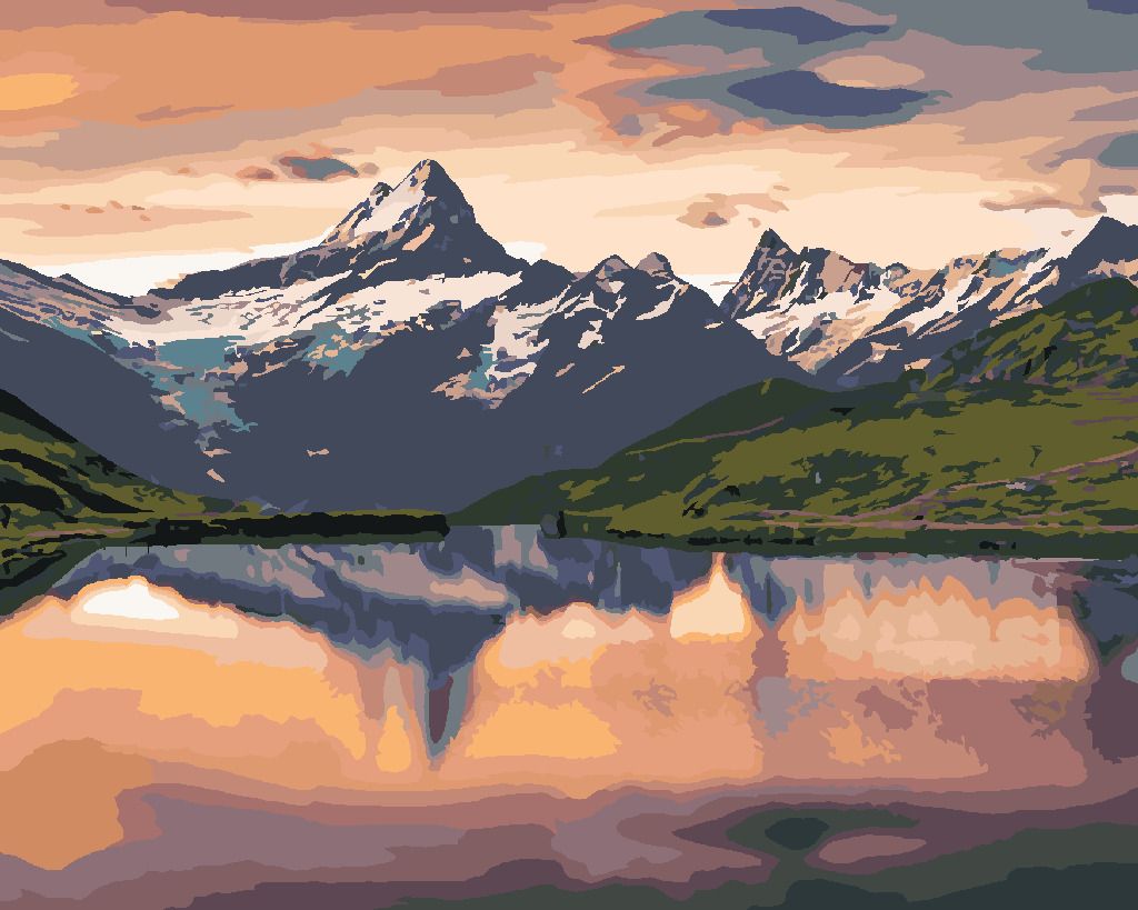 zuty Malování podle čísel - VÝCHOD SLUNCE NA JEZEŘE BACHALPSEE - Rozměr: 40x50 cm, Rámování: Varianta: bez rámu a bez vypnutí plátna - obrázek 7