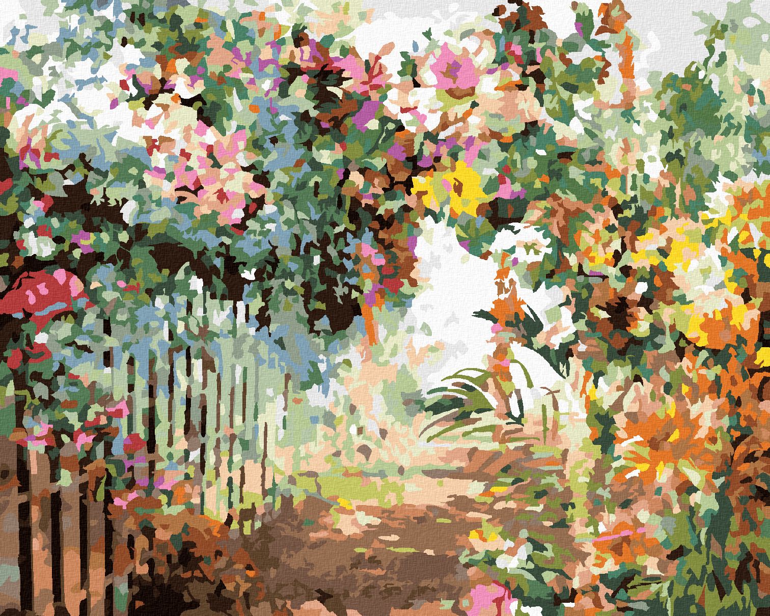 zuty Malování podle čísel - JARNÍ KVĚTINY U PLOTU - Rozměr: 40x50 cm, Rámování: Varianta: vypnuté plátno na rám - obrázek 1