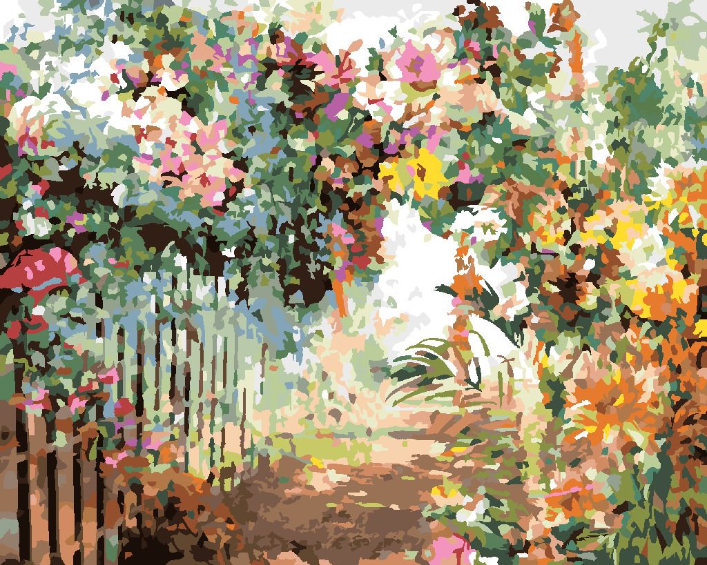 zuty Malování podle čísel - JARNÍ KVĚTINY U PLOTU - Rozměr: 40x50 cm, Rámování: Varianta: vypnuté plátno na rám - obrázek 2